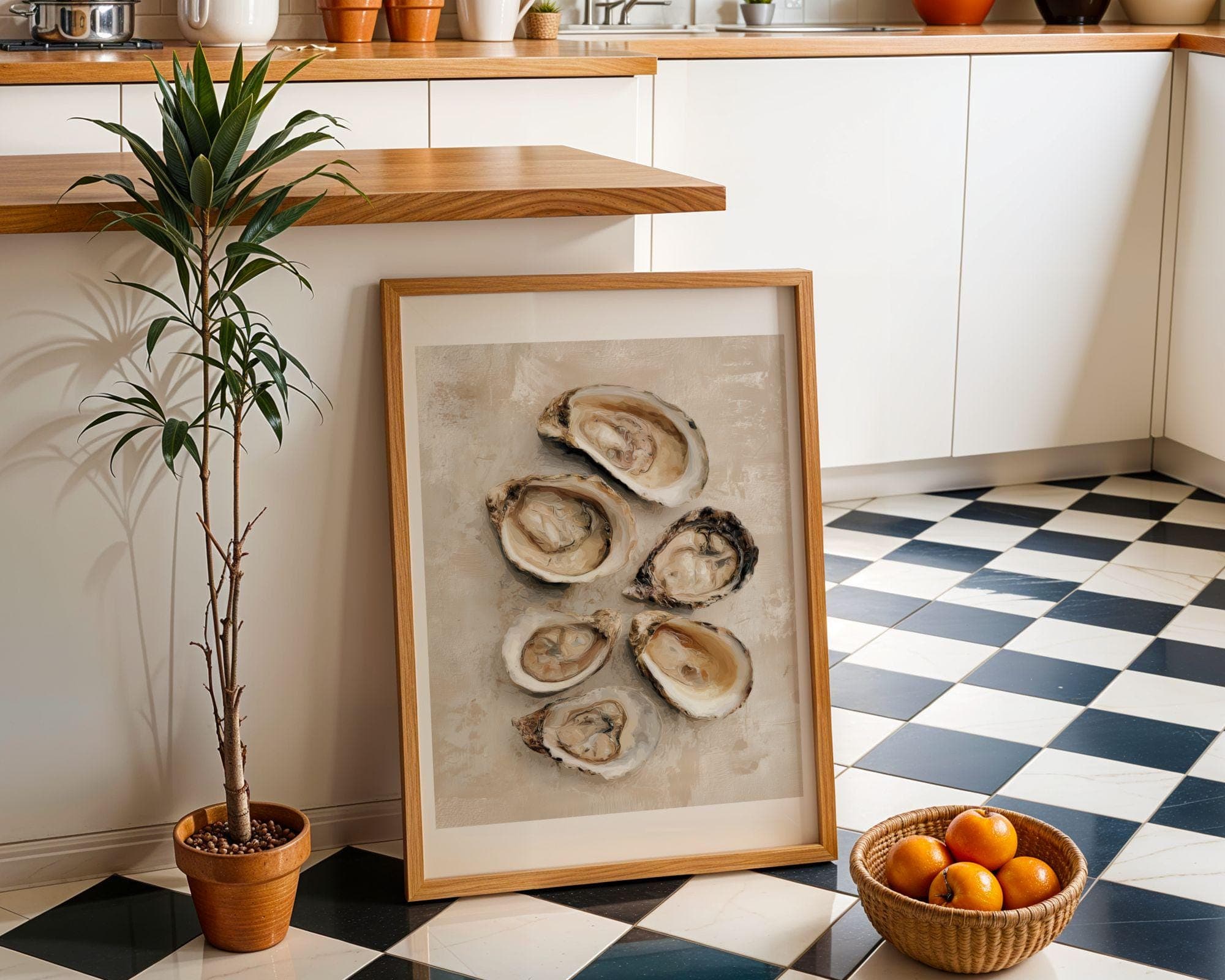 OYSTER Wall Art Print, Coastal Kitchen Decor, Neutral Seafood Painting, Beach House Art, Seafood Wall Art, Oyster Oil Painting Print - view 4
