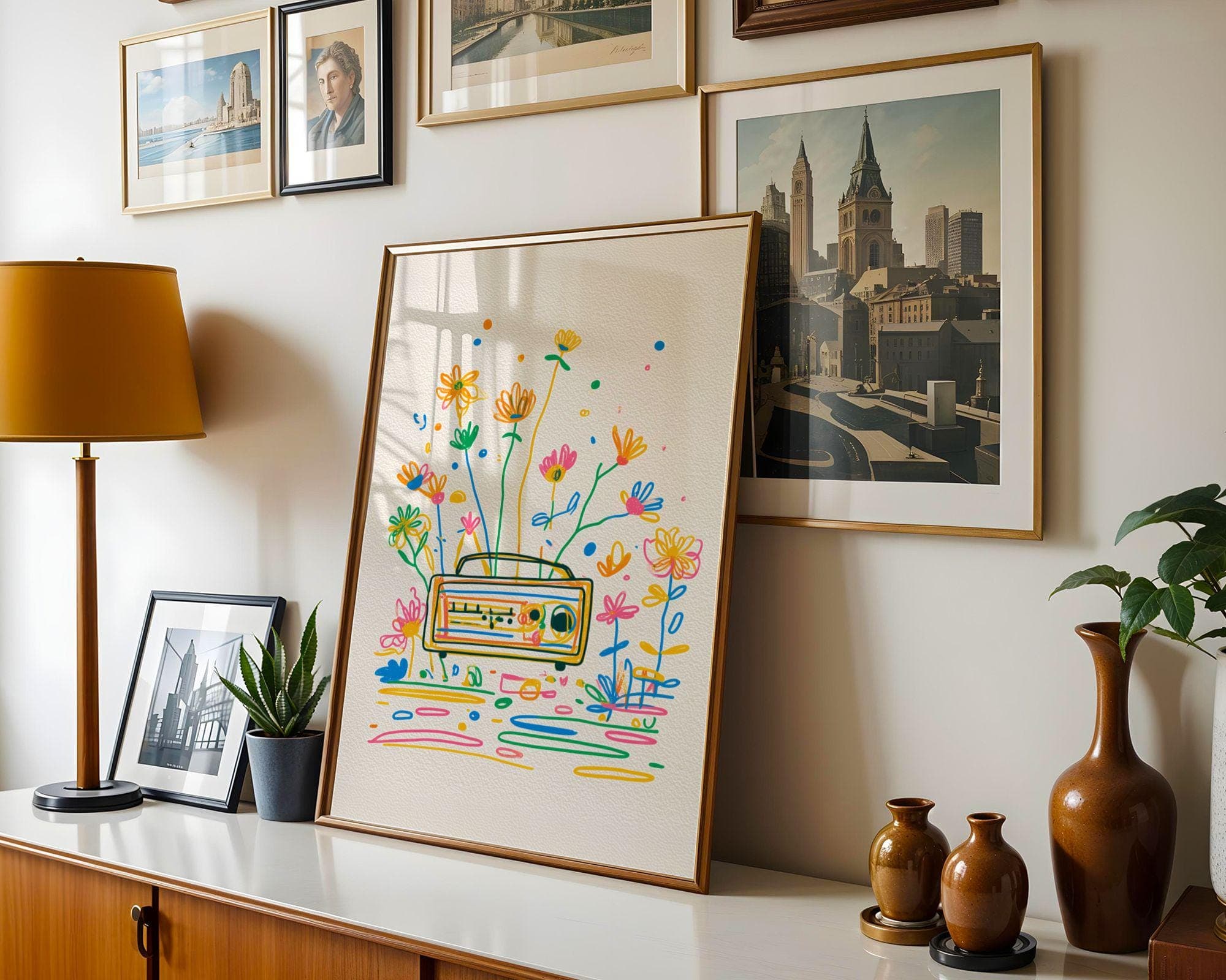 Retro Radio Print, Modern Colorful Line Drawing, Funky Pop Art Print, Abstract Retro Print, Bright Wall Decor, Colorful Vintage Radio Poster - view 4
