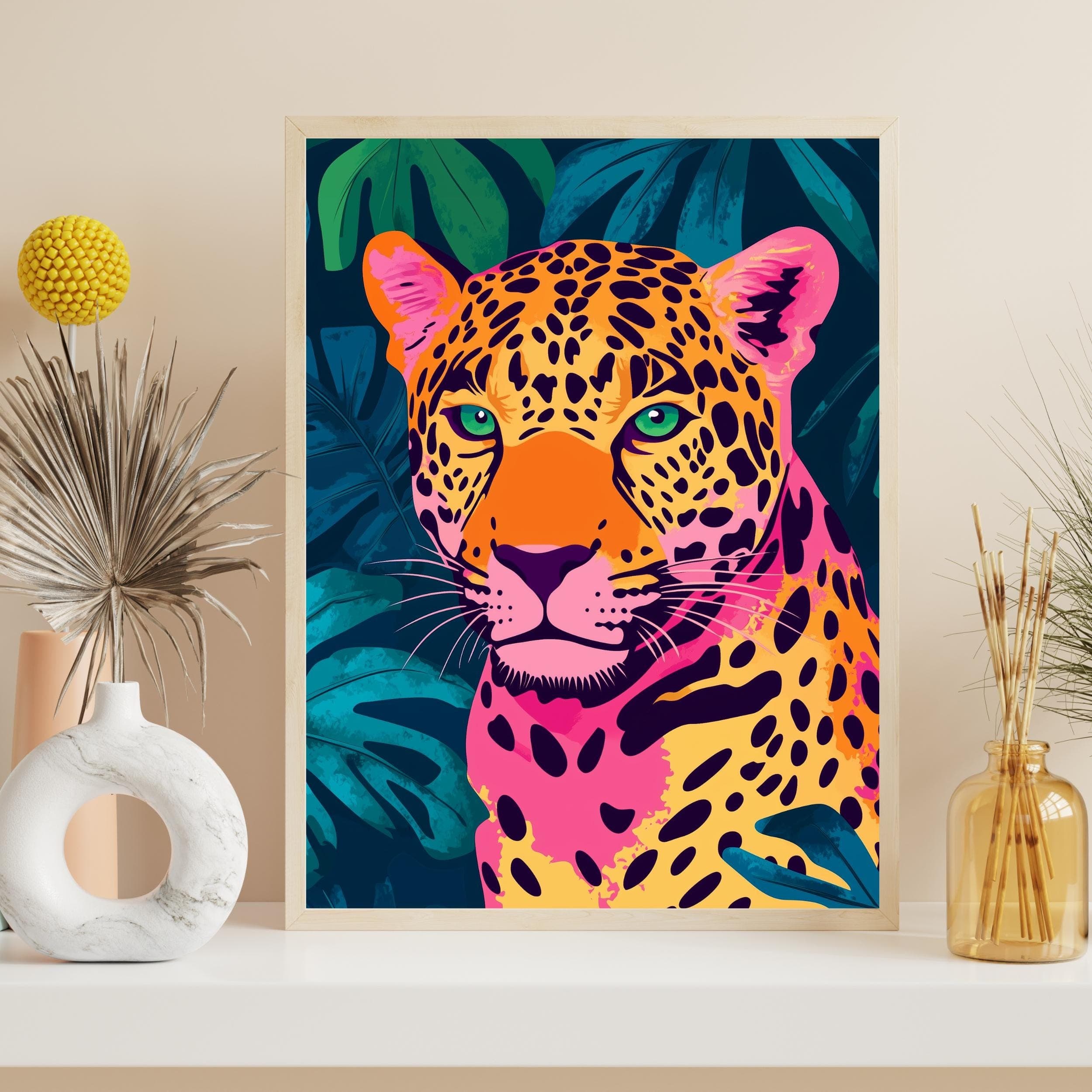 Pink Jaguar Wall Art, Eclectic Animal Wall Decor, Eclectic Animal Wall Art, Eclectic Pink Jaguar Print, Colorful Jaguar Wall Art, Pink Art - view 4