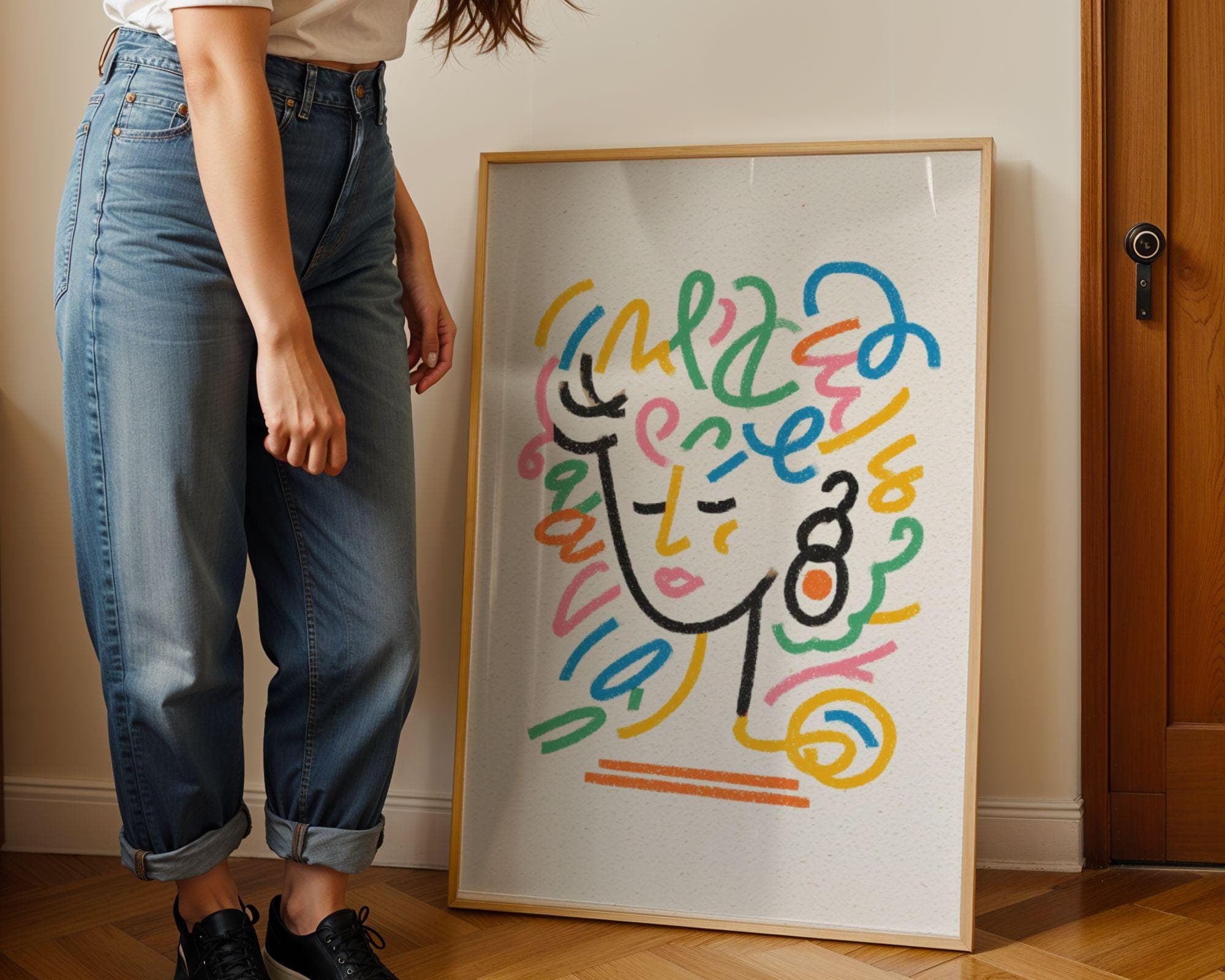 Abstract Woman Wall Art – Colorful Line Drawing Print, Colorful Line Art Print, Colorful Line Poster, Abstract Modern Wall Decor, Line art - view 5