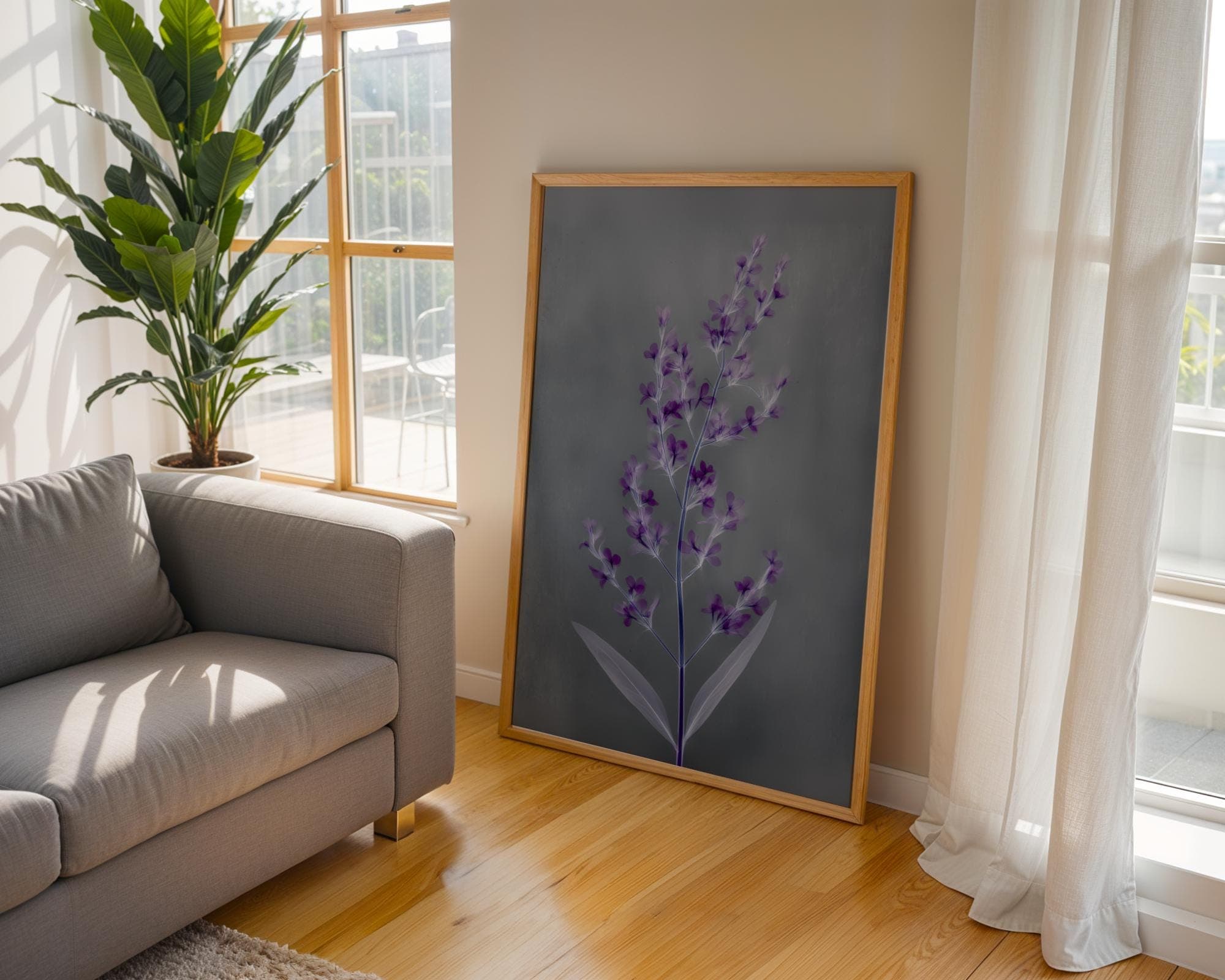 Purple Floral X-Ray Botanical Wall Art Print, Minimal Modern Flower Poster, X-Ray Floral Art, Violet Botanical Wall Decor, X ray Botanical - view 3
