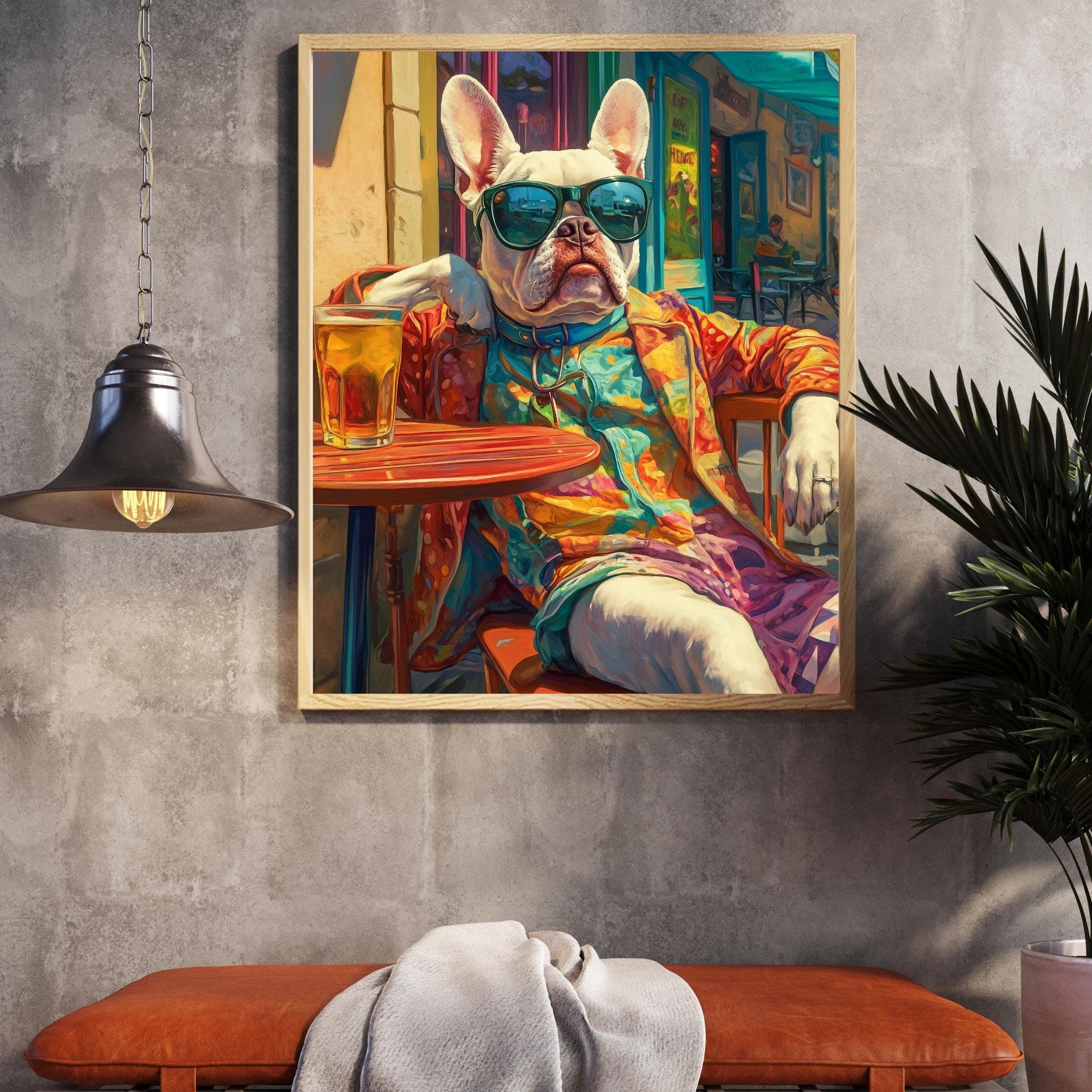 Cool French Bulldog Print, Cafe Scene, Colorful Dog Art (Digital Download) - view 2
