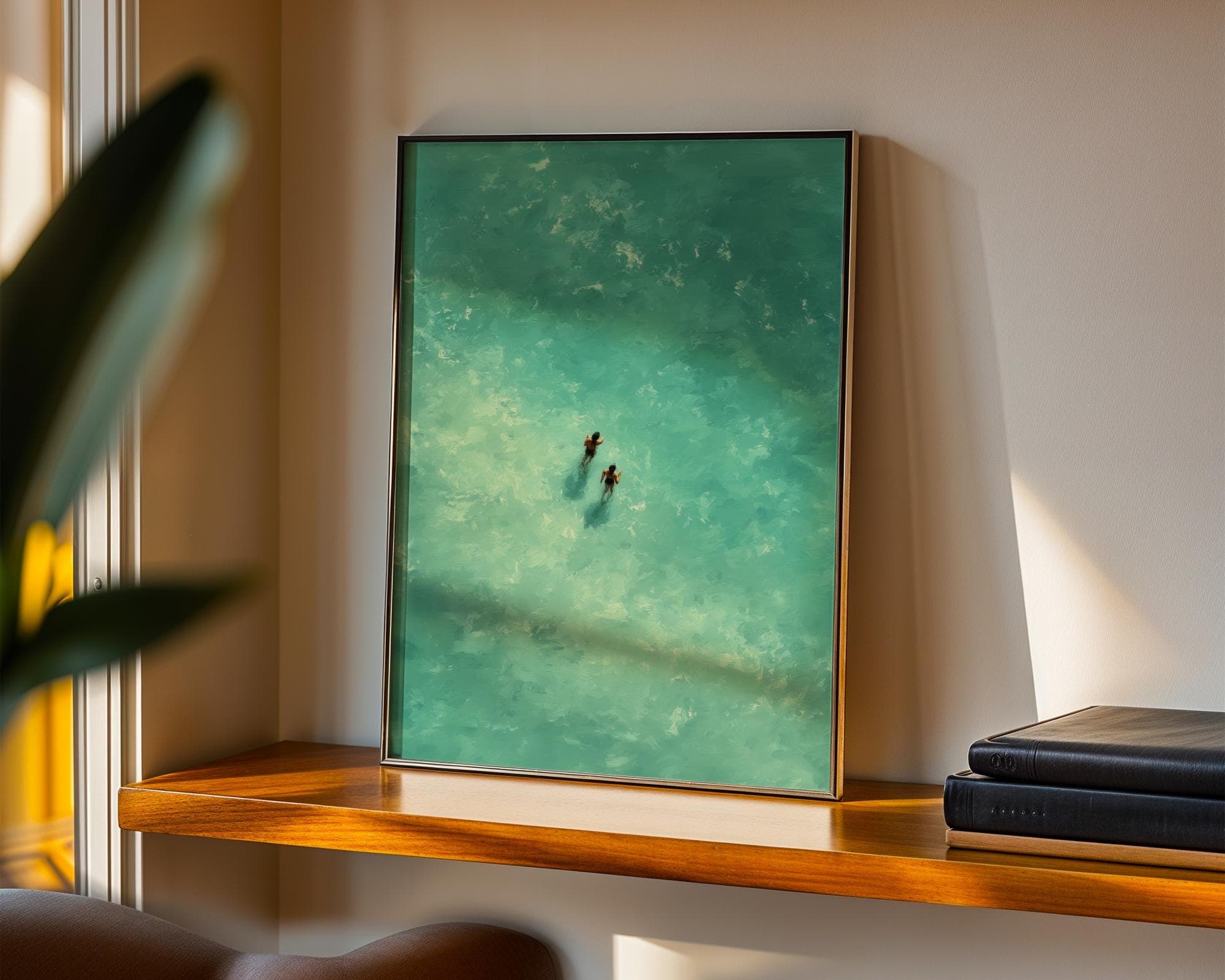 Turquoise Sea Walk Art Print ā Minimalist Summer Ocean Wall Art, Aerial Beach Art Print, Walking in Ocean Wall Art, Minimalist Sea Print - view 3
