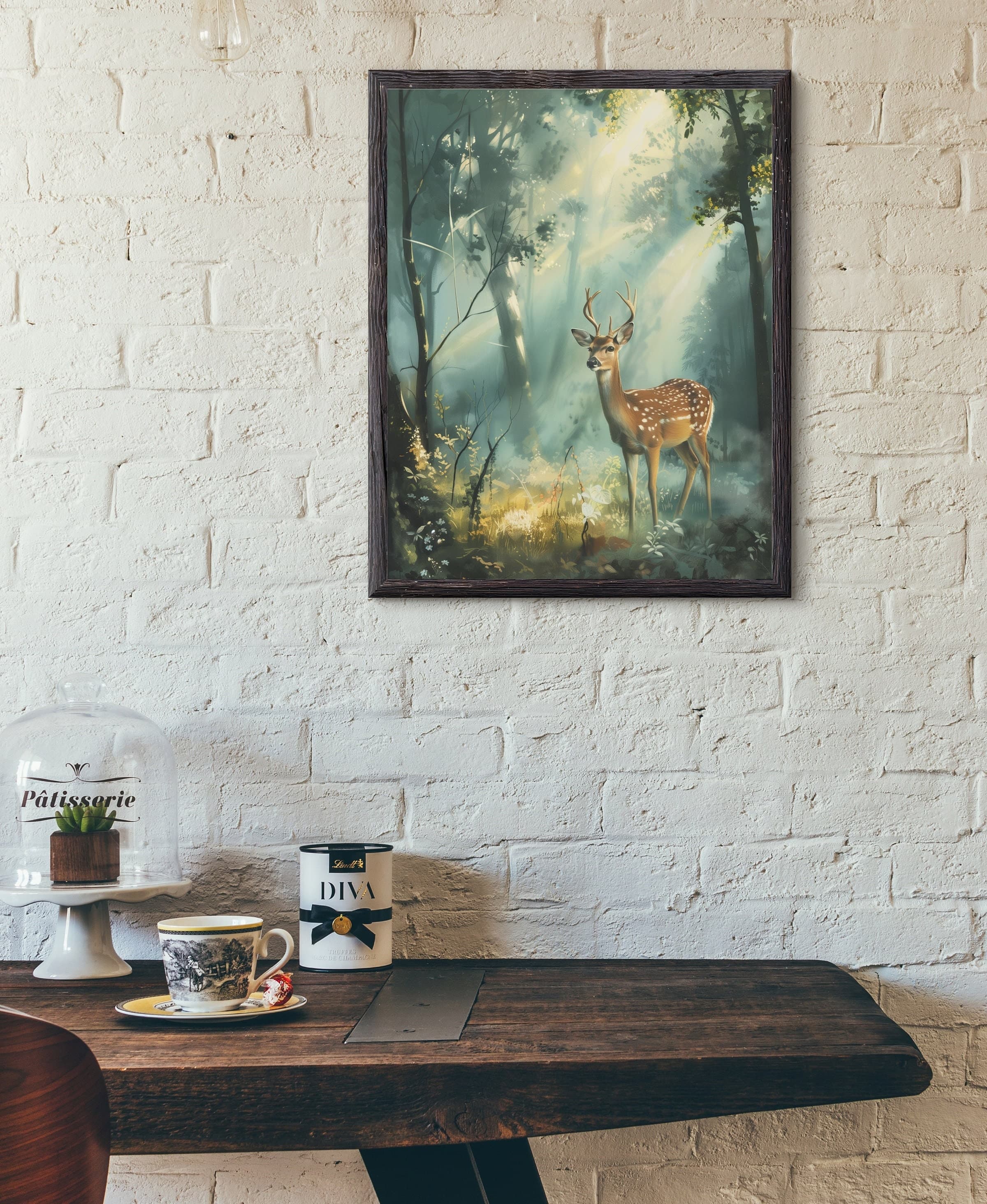 Watercolor Deer Wall Art, Oil Painting, Serene Deer Poster, Nature Oil Painting, Forest and Deer Oil Painting, Woodland Deer Oil Painting - view 7