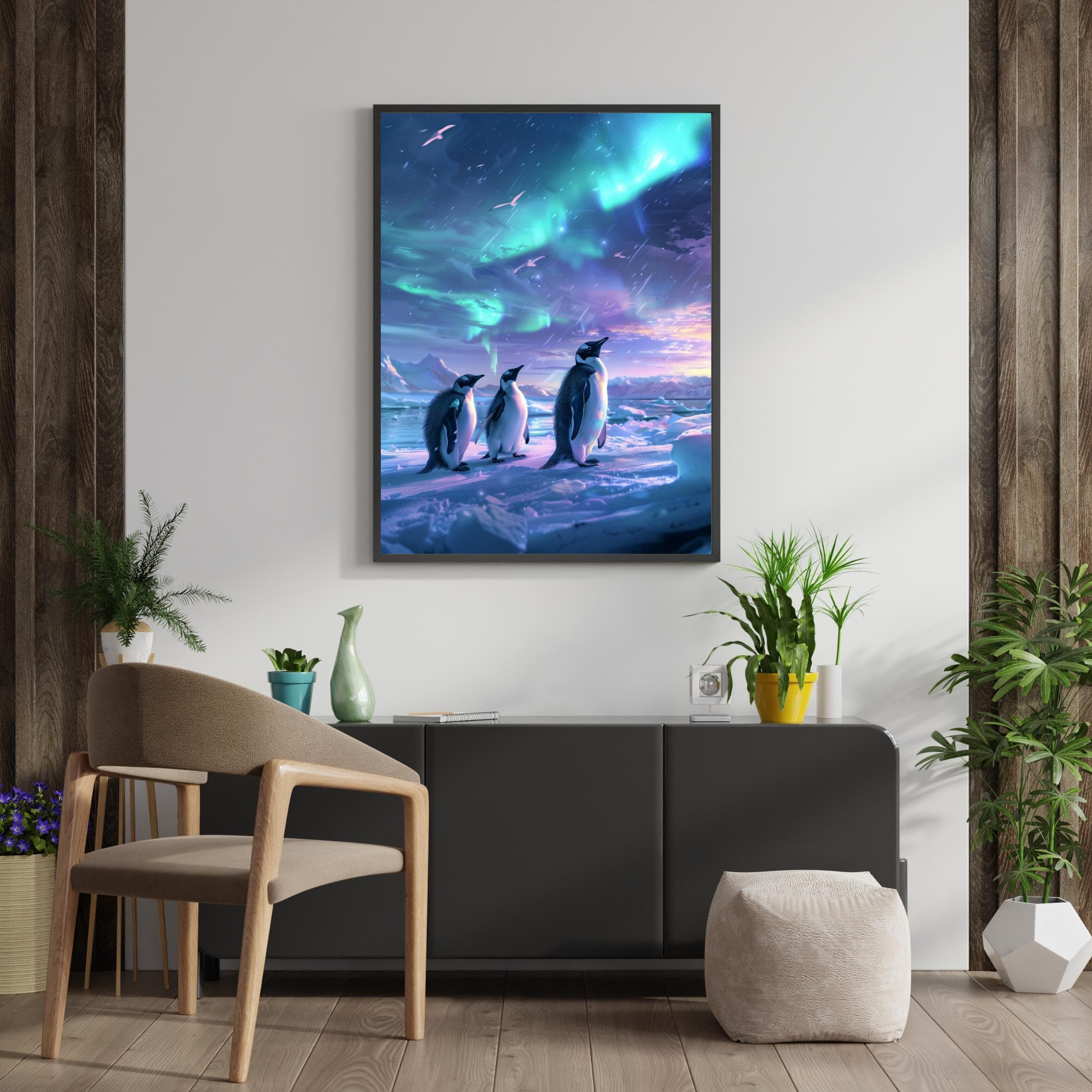 Aurora Penguins Poster, Kids Room Decor, Whimsical Penguin Art, Northern Lights Nursery Decor, Fantasy Kids Wall Art, Child's Room Decor - view 6