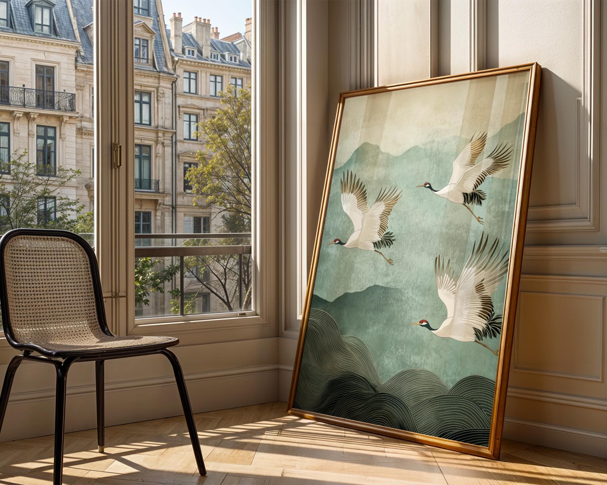 Japandi Wall Art, Japanese Crane Print, Zen Wall Art, Minimalist Bird Poster, Traditional Japanese Art, Wabi Sabi Wall Art, Soft Green Art - view 5