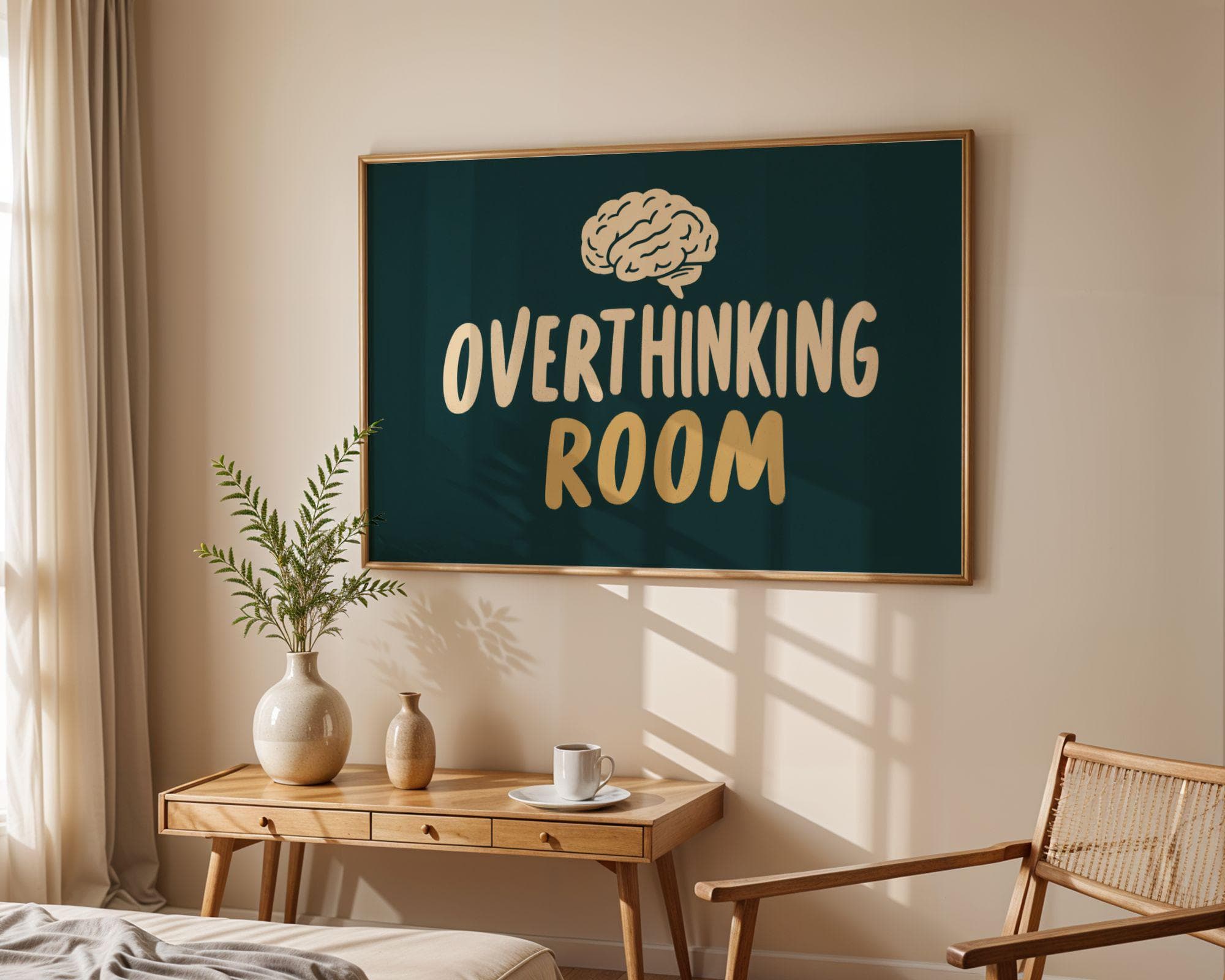 Overthinking Room Poster, Funny Office Wall Art, Funny Bathroom Wall Art, Emareld Green Print, Minimal Typography Poster, Dorm Room Poster - view 7