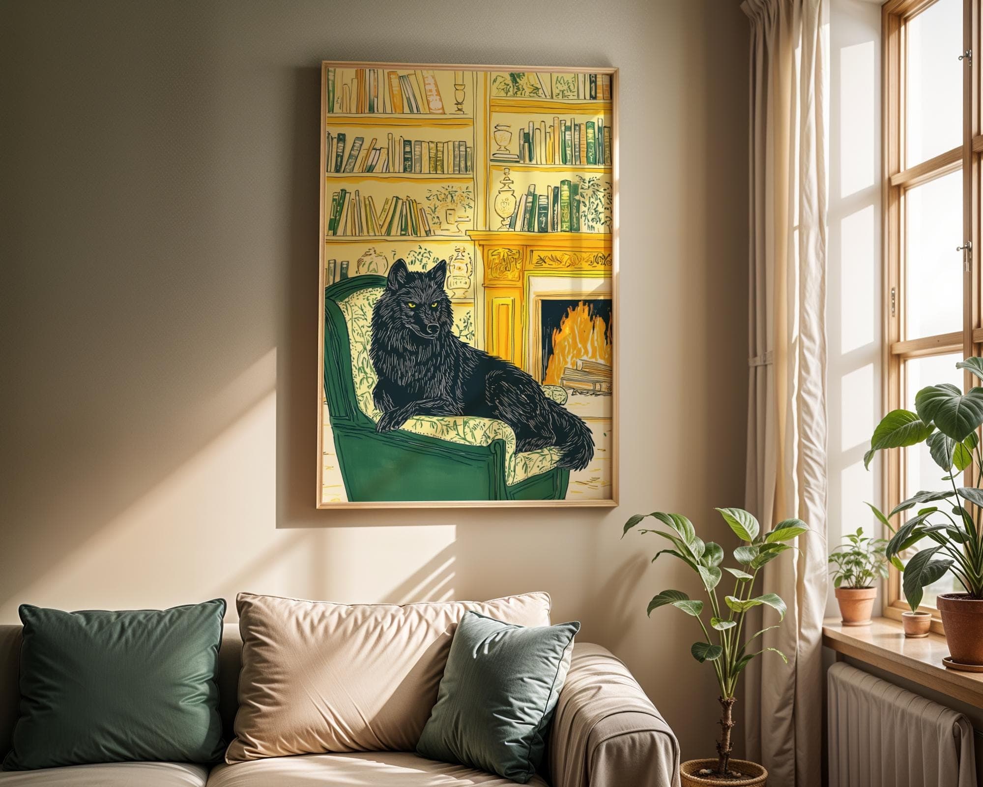 Majestic Black Wolf Wall Art, Mystical Wolf Decor, Dark Fantasy Animal Illustration, Dark Academia Home Decor, Gothic Animal Art, Printable - view 4