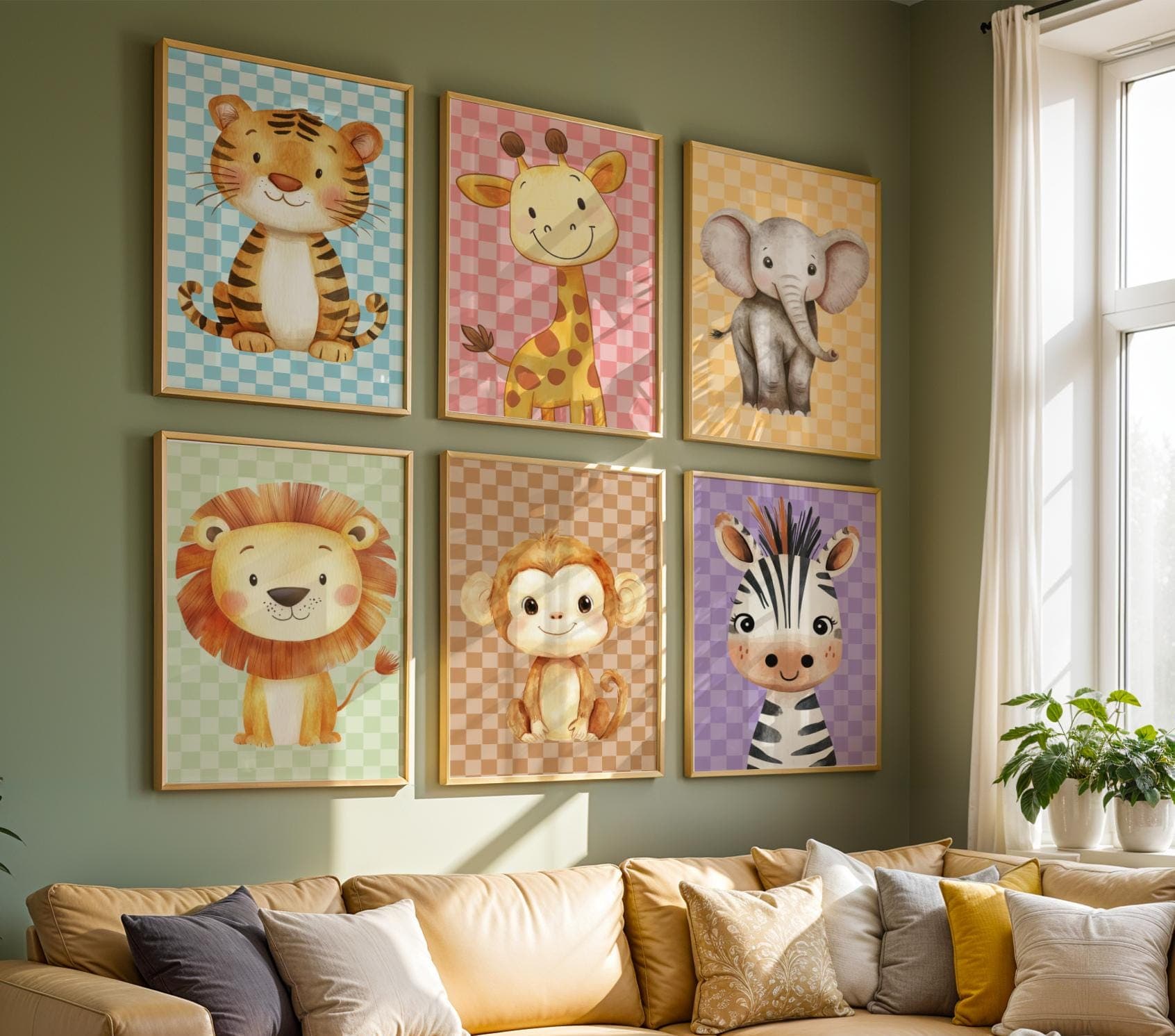 Baby Safari Animal Posters, Colorful Safari Animals Art Set, Perfect Nursery Decor, Elephant, Zebra, Lion & Giraffe, Nurserywall Art - view 3