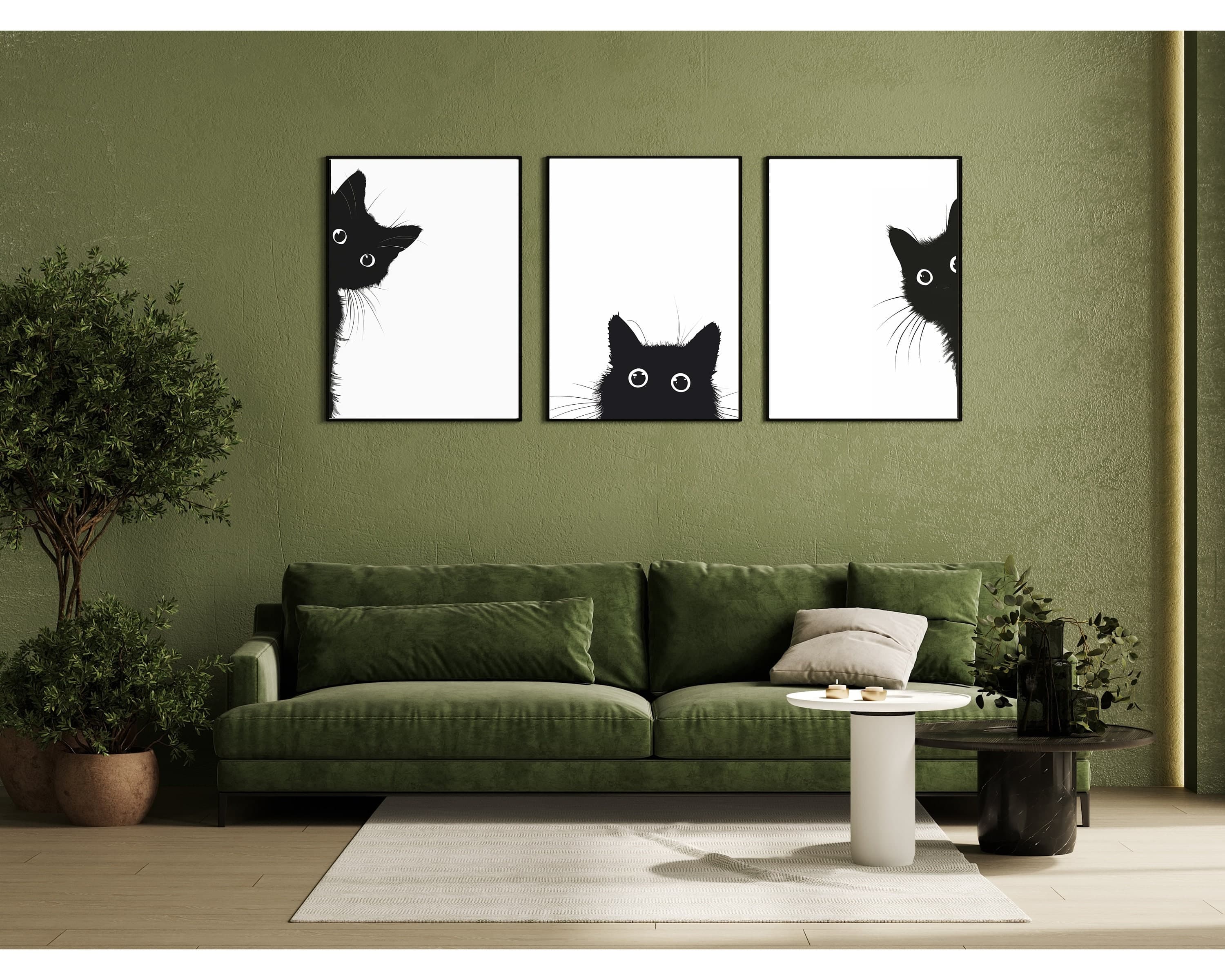 Set of 3 Peeking Black Cat Print Wall Art Poster, Black and White Cat Wall Art, Quirky Cat Decor, Black Cat Art, Set of 3, Quiry Cat Print - view 7