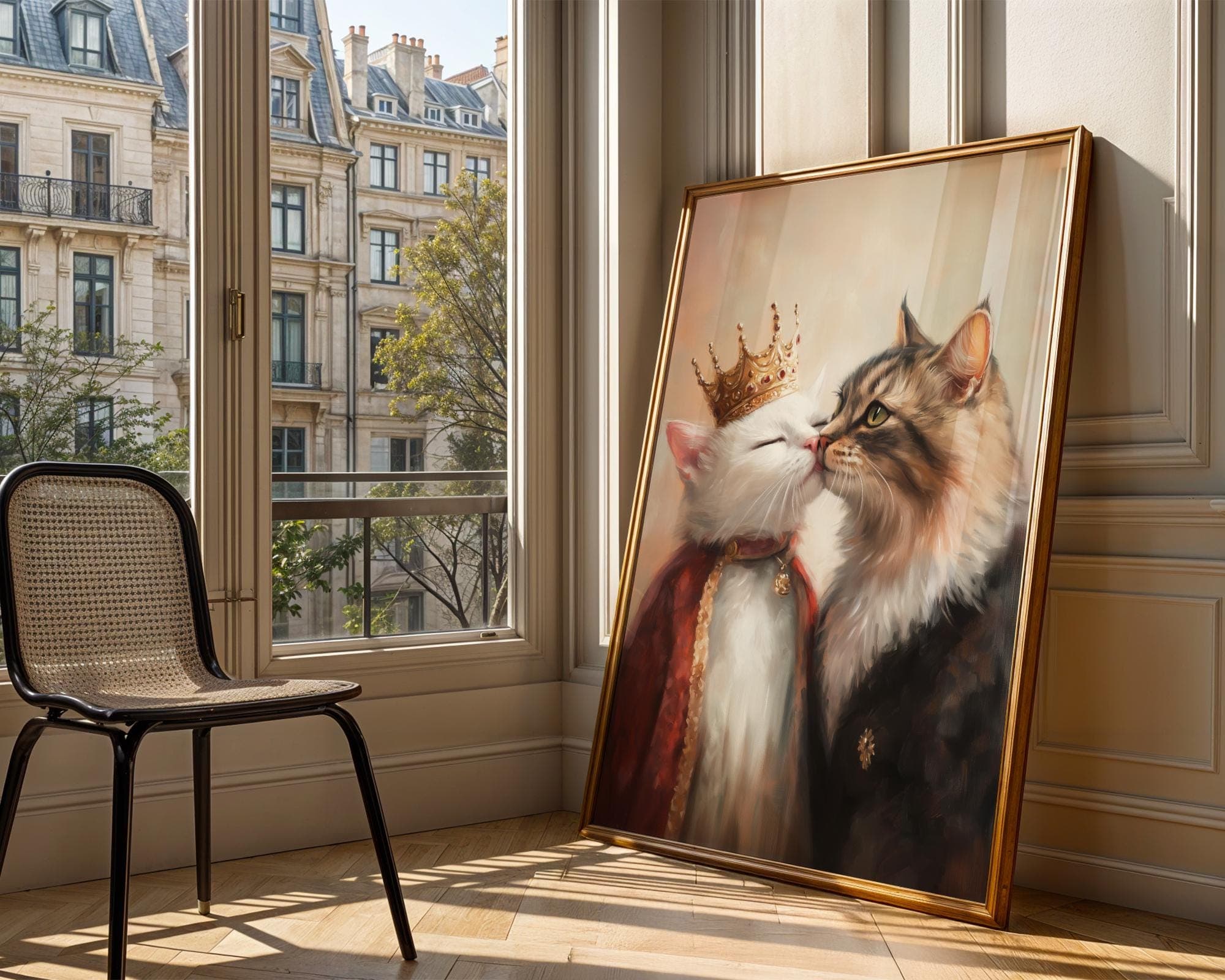 Royal Cat Couple Wall Art, Cat Couple Painting, Quirky Cat Poster, Regal Cats Painting, Whimsical Couple Decor, Fantasy Art, Cat Print - view 2