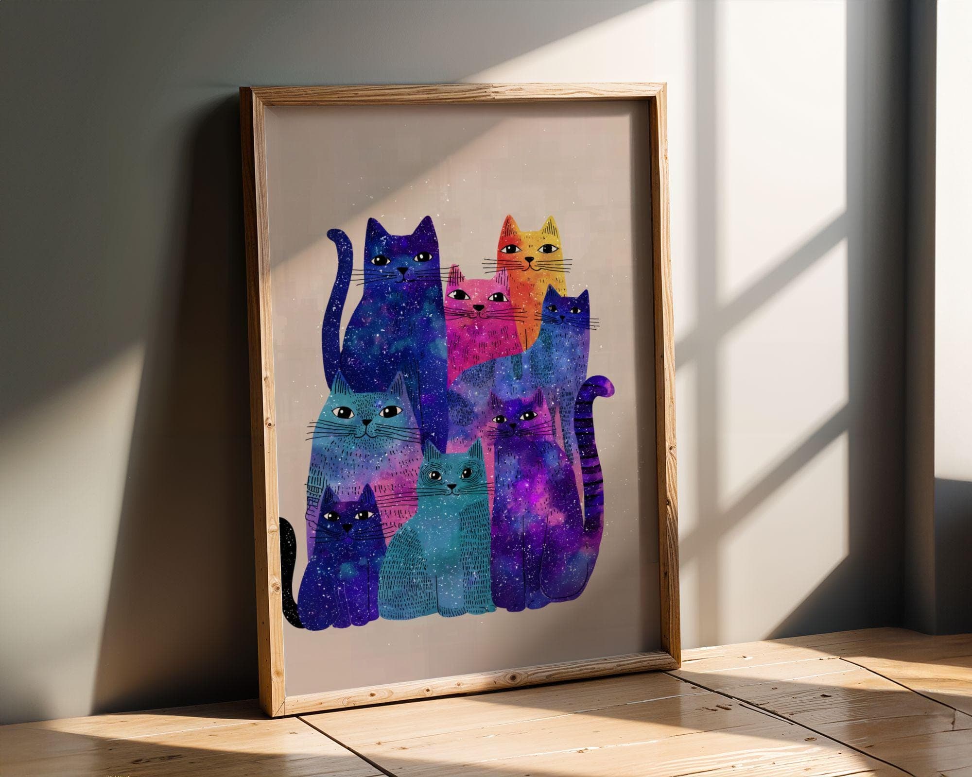 Abstract Galaxy Cats Art Print, Whimsical Animal Poster (Digital Download) - view 3
