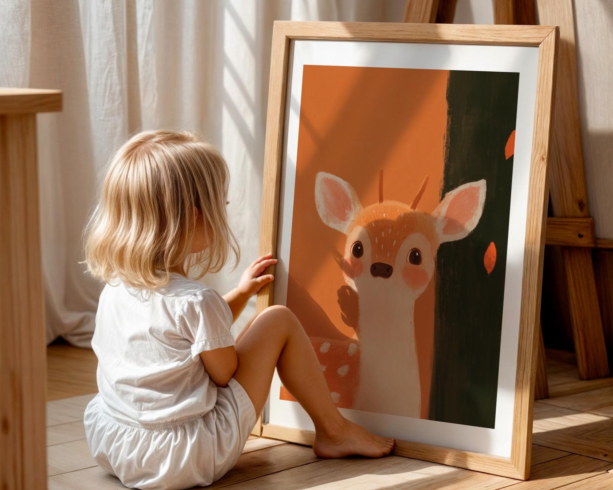 Baby Deer Wall Art, Cute Woodland Nursery Decor, Whimsical Nursery Decor, Deer Wall Decor for Kids, Woodland Nursery Decor, Orange Painting - view 4