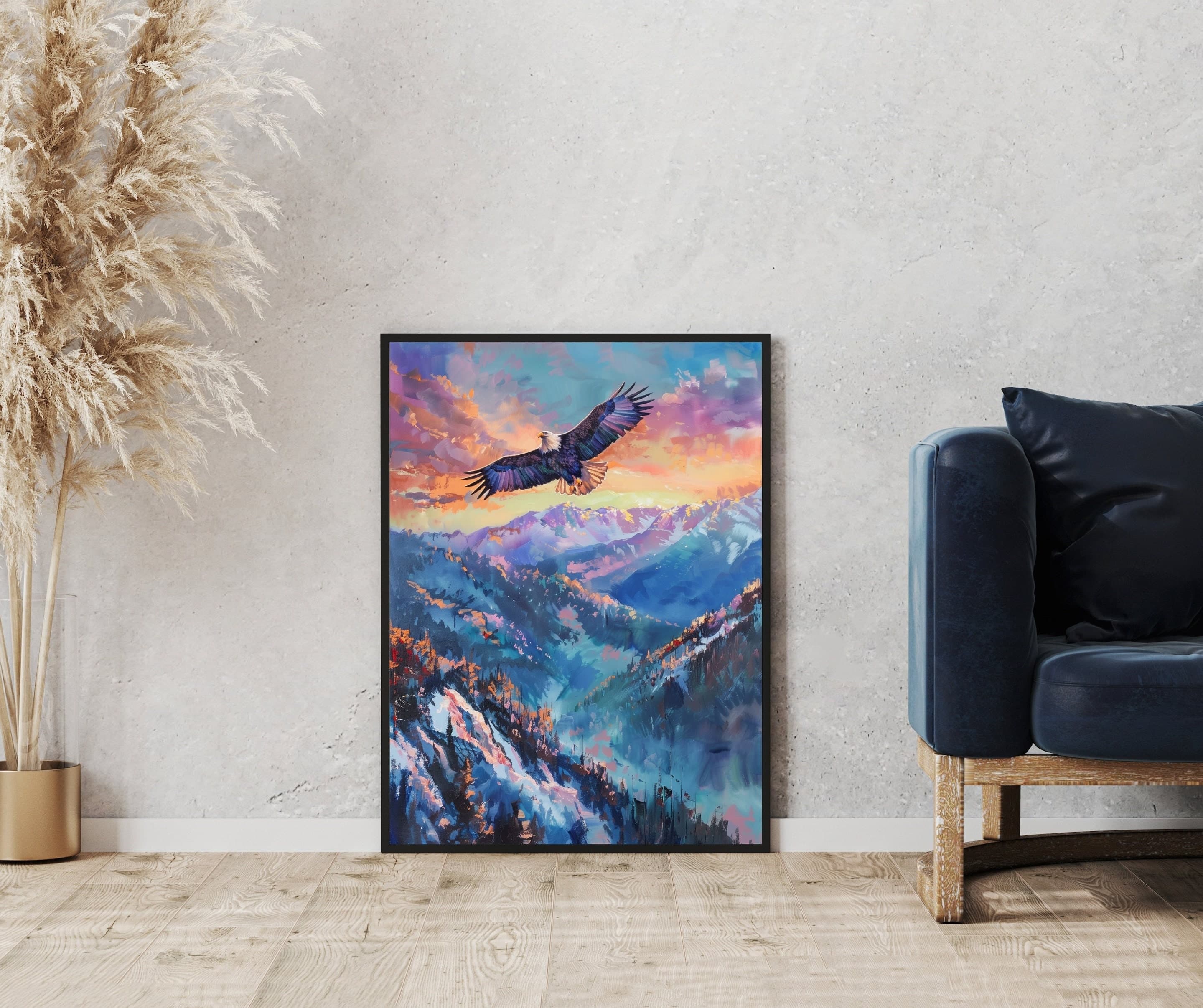 Eagle Flying Mountain Poster, Oil Painting, Eagle Landscape Poster, Wildlife Wall Art, Eagle Soaring, Colorful Mountain Landscape Poster - view 5