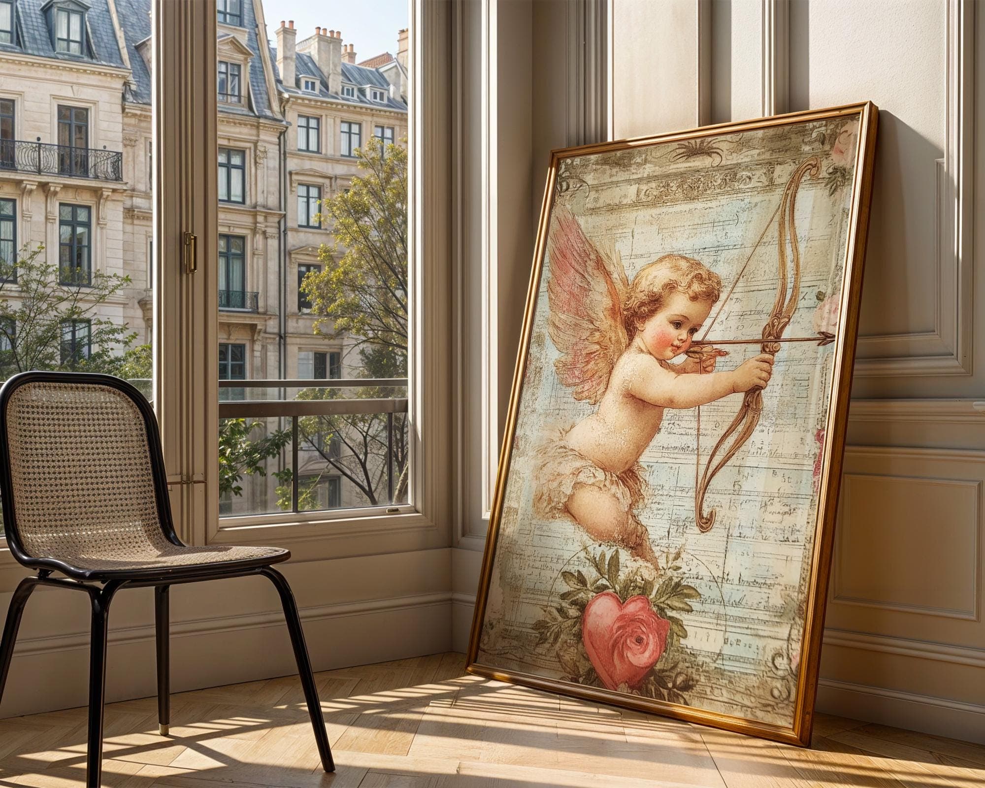 Vintage Cupid Wall Art, Cupid with Bow and Arrow, Romantic Victorian Wall Decor, Rustic Valentine’s Day Decor, Cupid Angel Print, Cupid Art - view 2