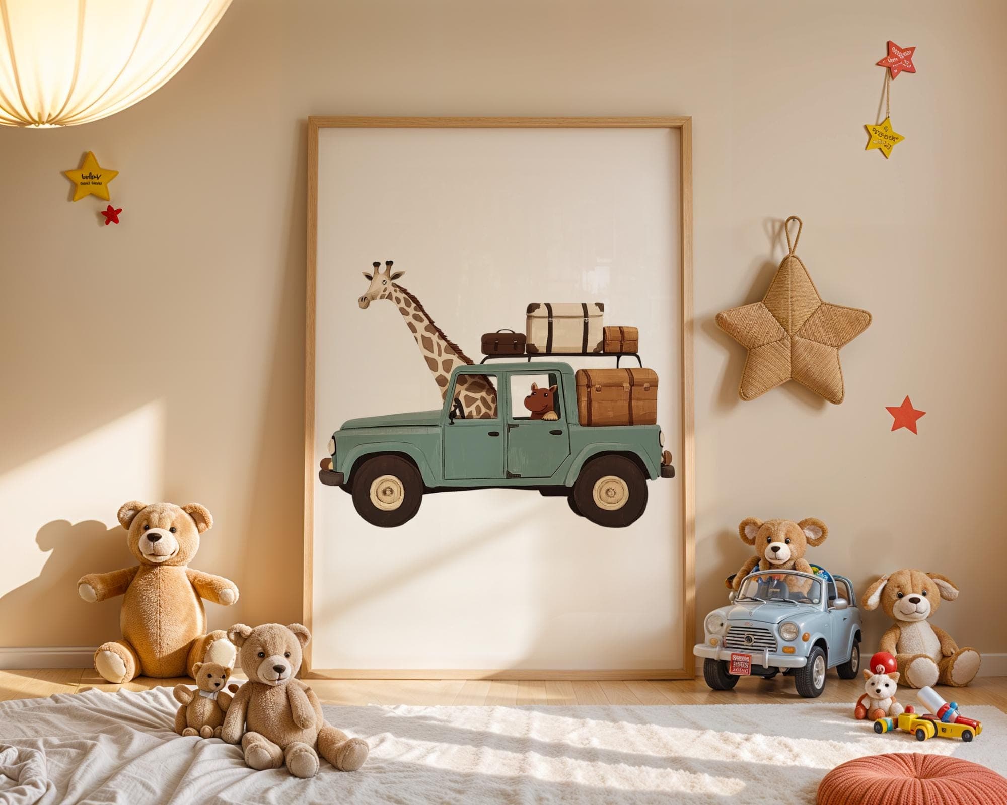 Whimsical Safari Animal Wall Art, Nurserywall Art, Farmhouse Safari Animal Art, Nursery Animal Travel Painting, Safari Animals Home Decor - view 4