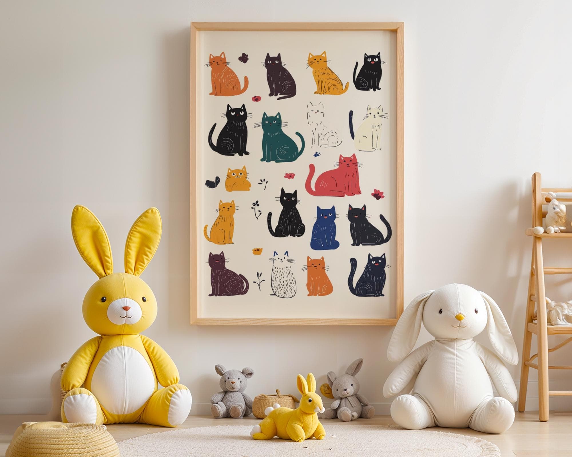Cute Cat Wall Art, Aesthetic Cat Print Gift, Quirky Cat Art, Cute Nursery Decor, Cat Lover’s Home Decor Cute Kidsroom Cat Art, Kidsroom Art - view 7