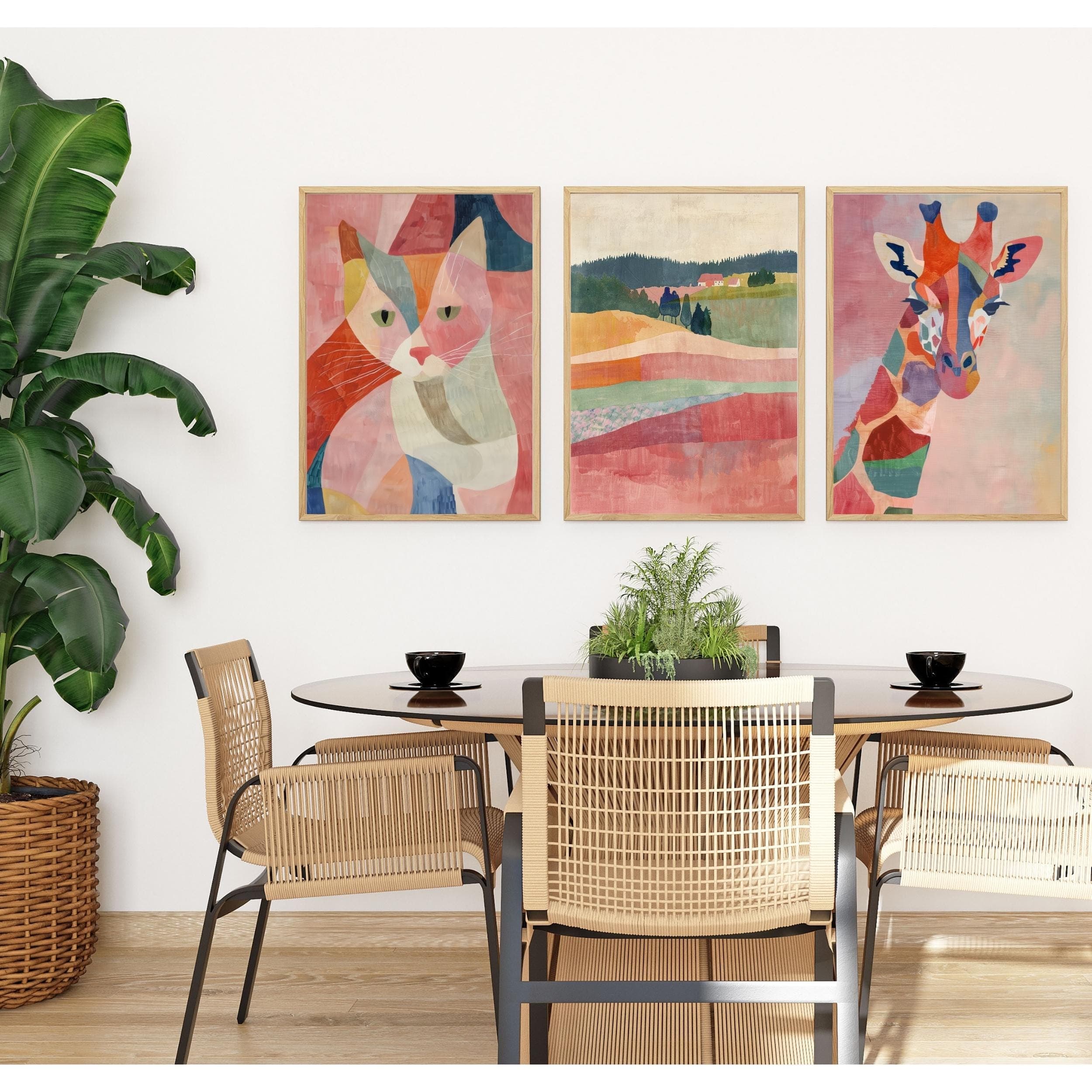 Colorful Animal Wall Art Set, Modern Pastel Art Set, Boho Eclectic Gallery Wall, Animal and Landscape Wall Print, Minimalist Bohemian Prints - view 5