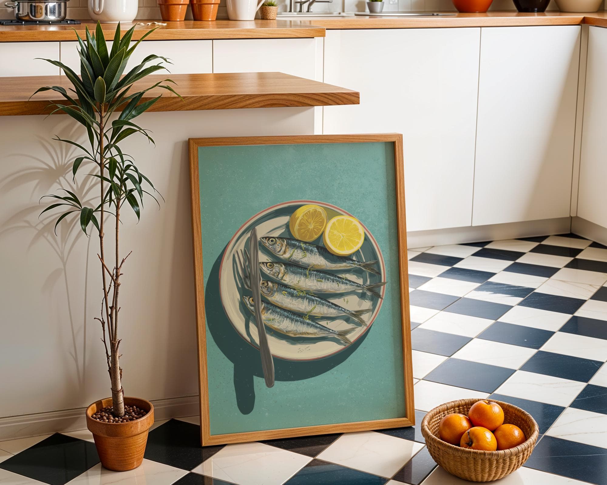 Mediterranean Sardine Plate ā Rustic Coastal Kitchen Art, Mediterranean Coastal Wall Print, Sardines Painting, Digital Download, Sardine Art - view 4
