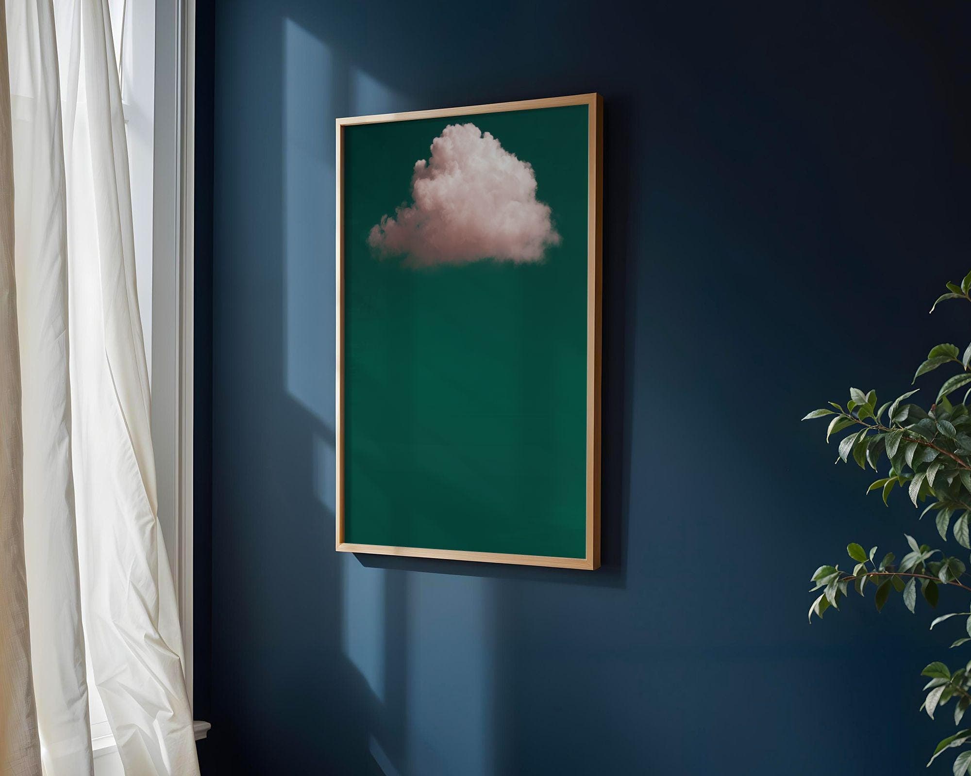 Emerald Green Pink Cloud Print, Emerald Green Wall Art, Minimalist Wall Art, Maximalist Decor, Dark Green Wall Art, Pink Cloud Wall Art - view 2