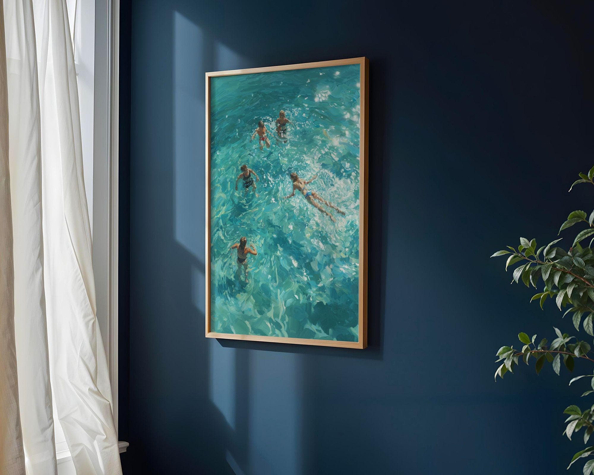 Coastal Wall Art, Turquoise Ocean Swimming Painting, Beach House Wall Decor, Ocean Oil Painting, Beach House Wall Decor, Coastal Bathroom - view 5
