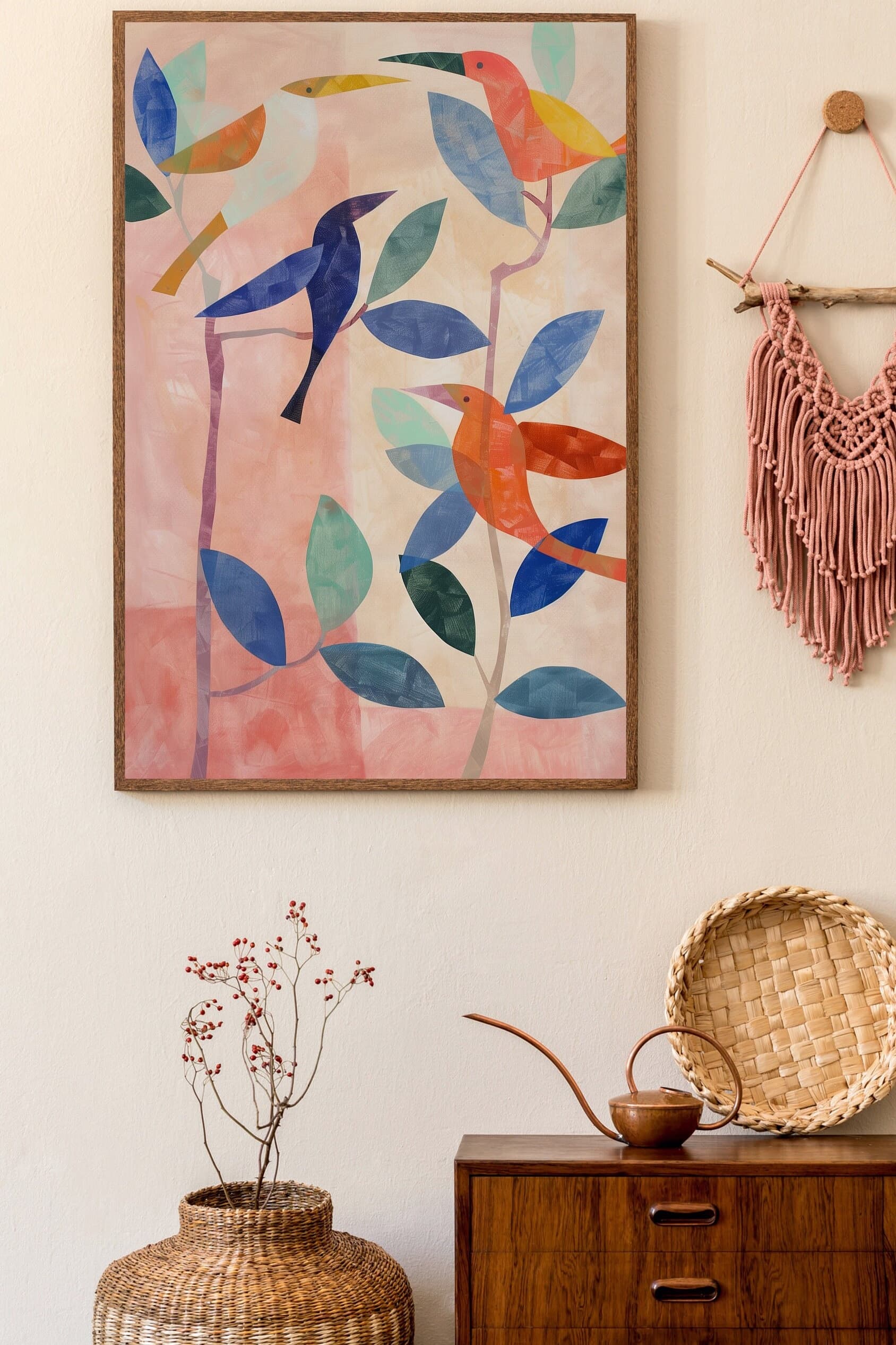 Toucan Printable Wall Art, Oil Painting, Colorful Birds on Twig, Bird Gouache Watercolor Art Print Nursery, Simple and Stylish Wall Art - view 6