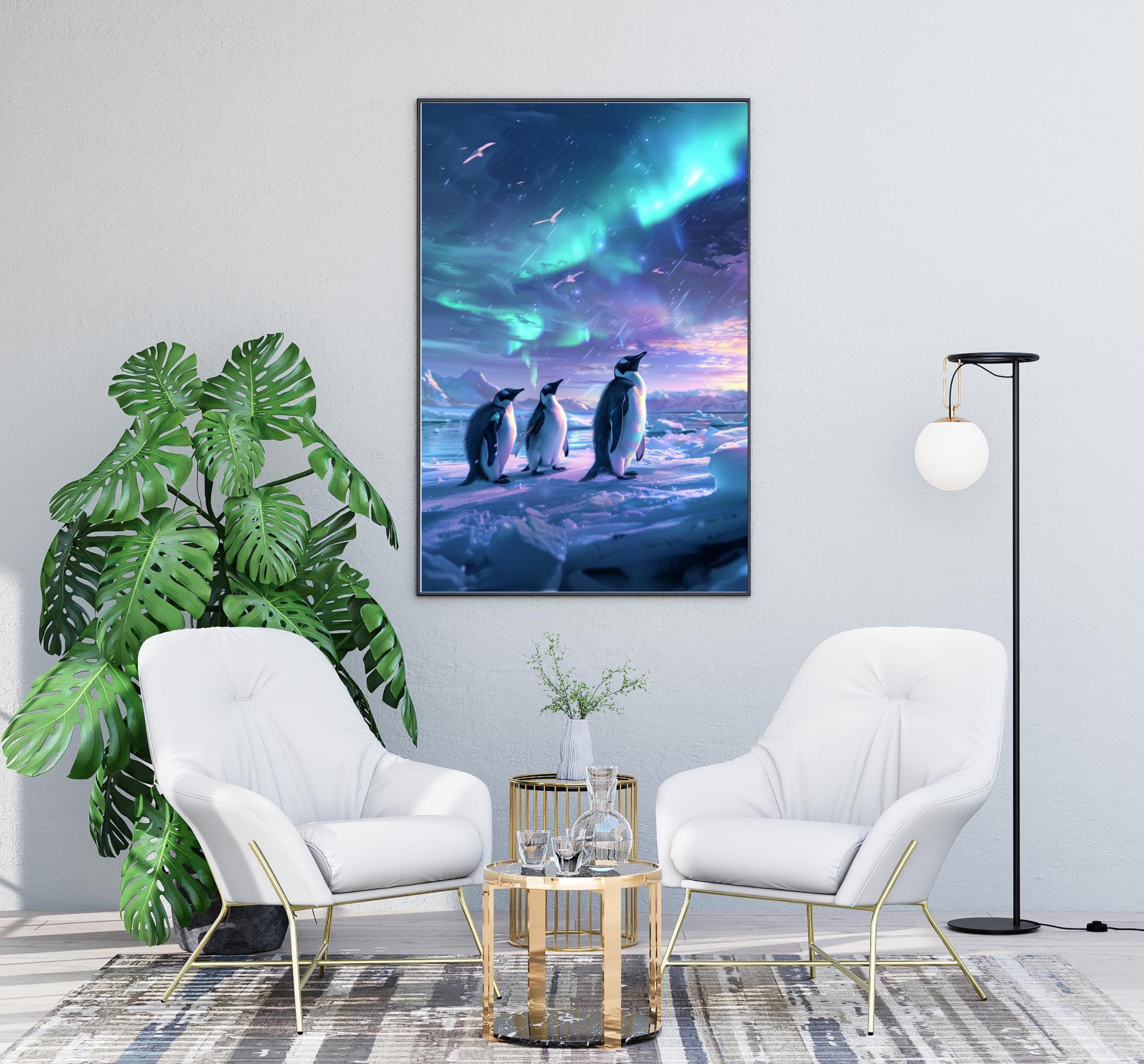 Aurora Penguins Poster, Kids Room Decor, Whimsical Penguin Art, Northern Lights Nursery Decor, Fantasy Kids Wall Art, Child's Room Decor - view 4
