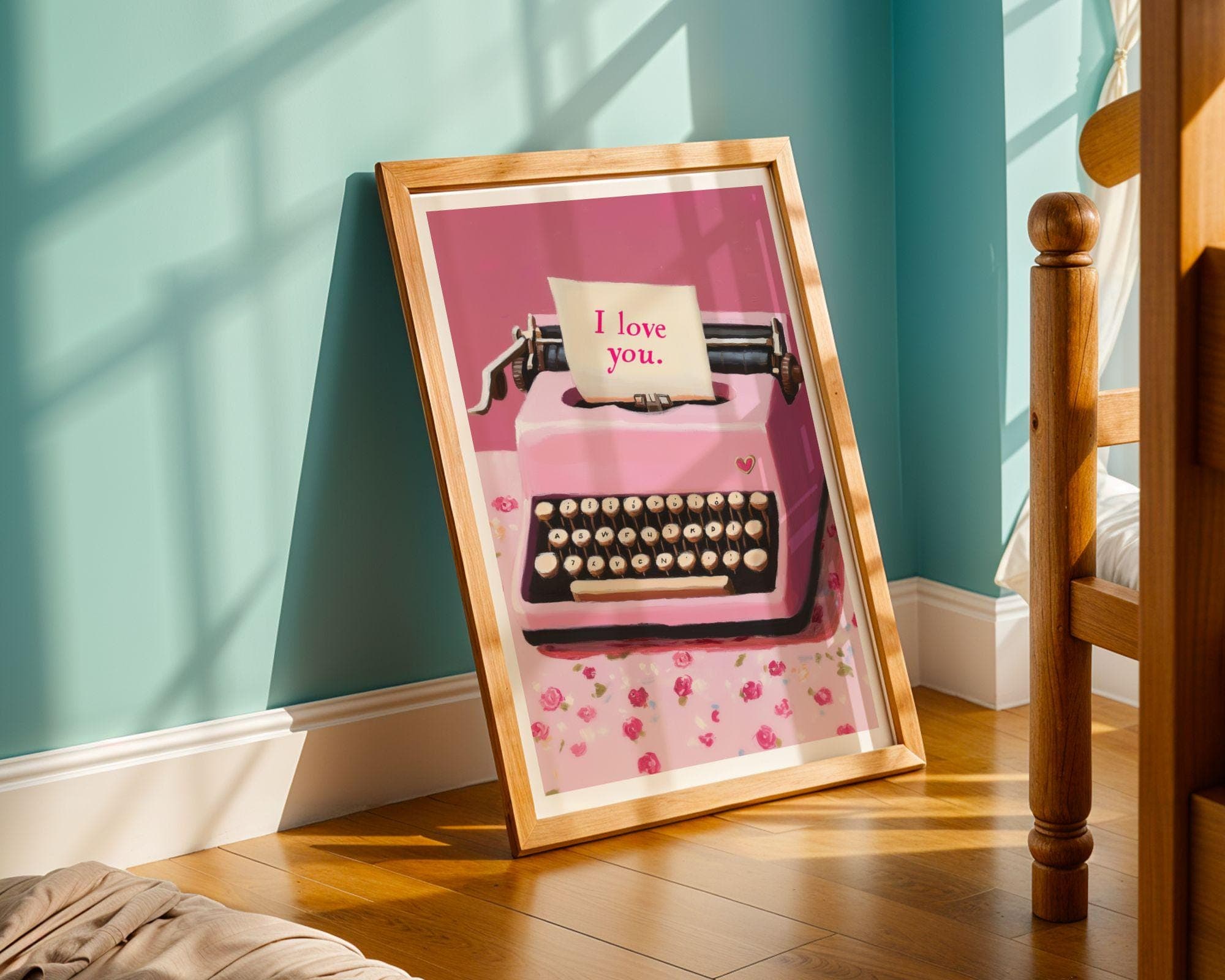 Pink Typewriter Wall Art, Valentine's Day Decor, Valentine's Gift, Valentine's Day Digital Print, Pink Digital Print, I Love You Art Print - view 5