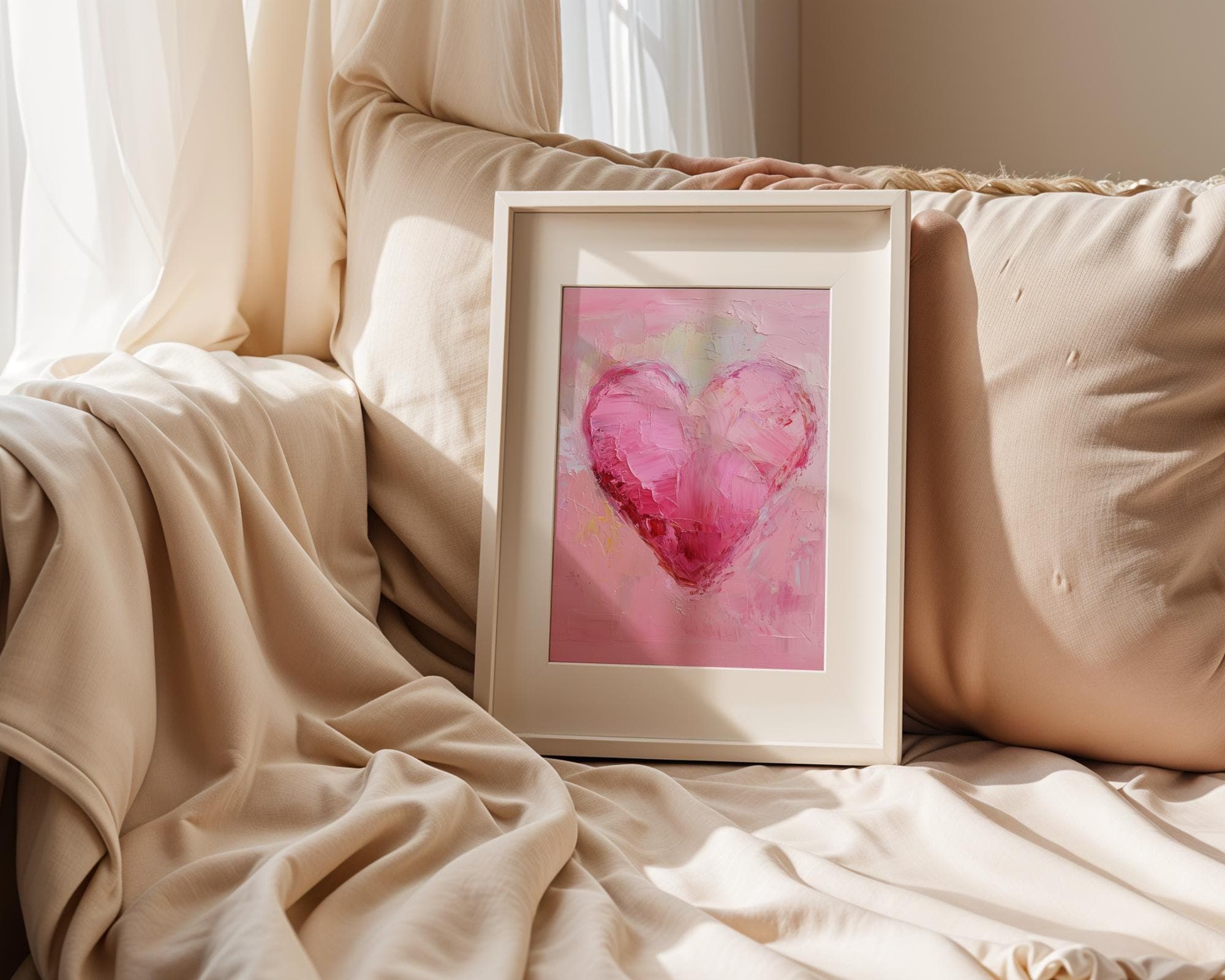 Valentines Day Red Pink Heart Print Valentines Wall Art Vintage Valentines Day Decor Romantic Wall Art Valentines Day Gift For Her Art - view 3
