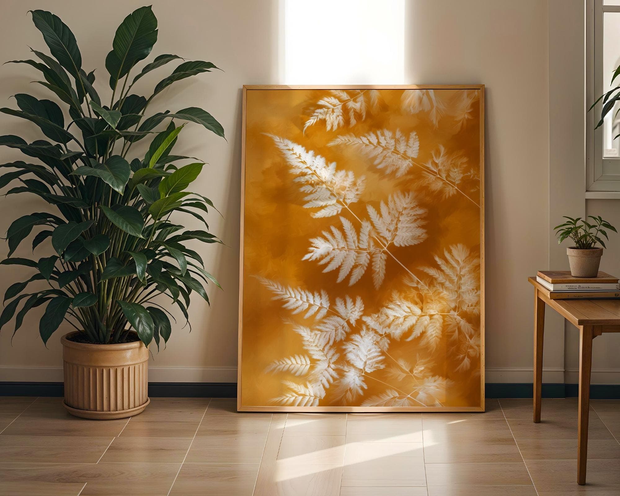 X Ray Botanical Fern Print on Gold Background Modern Leaf Wall Art, Botanical Print for Boho Living Room Decor, Modern Minimalist Nature Art - view 4