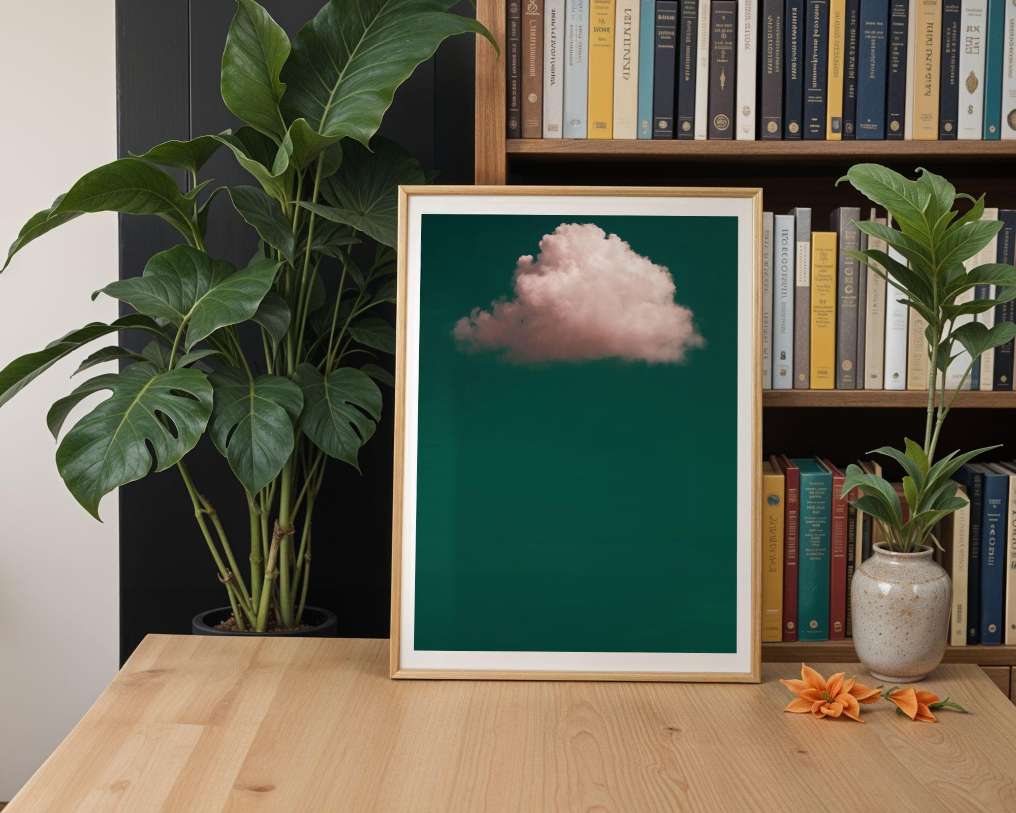 Emerald Green Pink Cloud Print, Emerald Green Wall Art, Minimalist Wall Art, Maximalist Decor, Dark Green Wall Art, Pink Cloud Wall Art - view 6