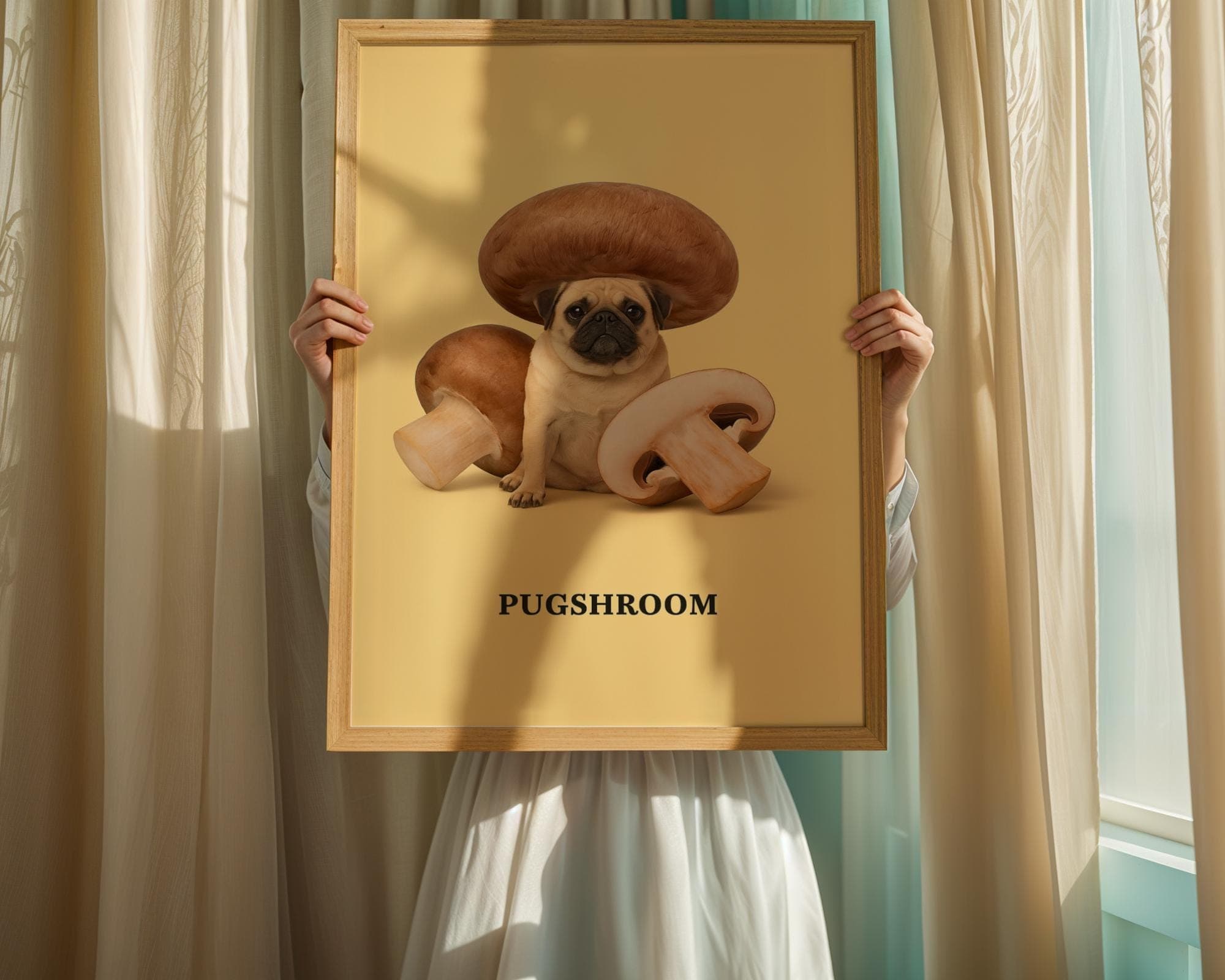 Funny Pug Wall Art Mushroom Hat Dog Print Whimsical Animal Poster, Funny Wall Art for Bathroom, Pug Wall Decor, Whimsical Dog Poster - view 5
