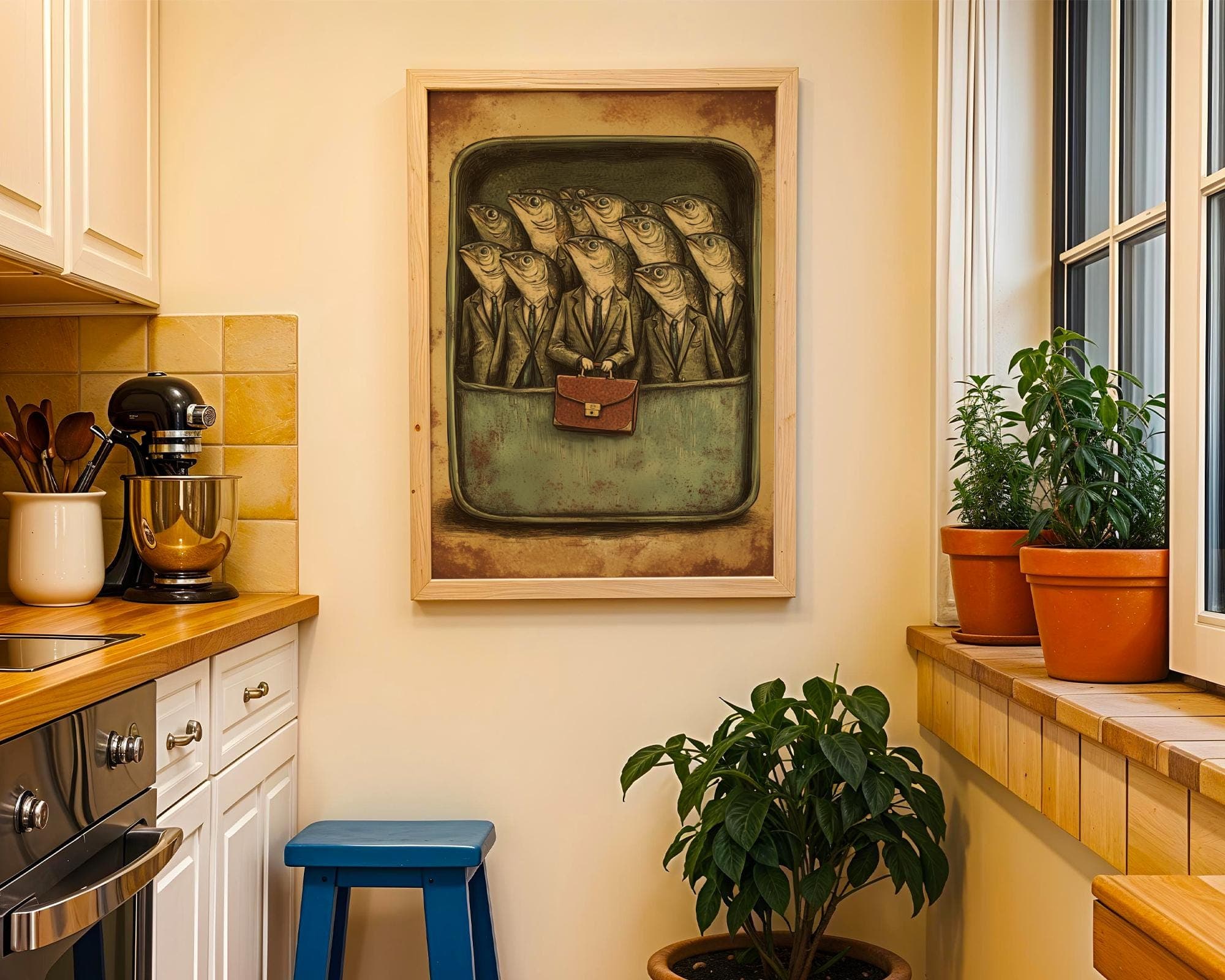 Funny Sardine Painting, Funny Retro Surrealism Wall Print, Dark Humor Wall Decor, Vintage Sardine Print, Digital Download, Sardine Art - view 4