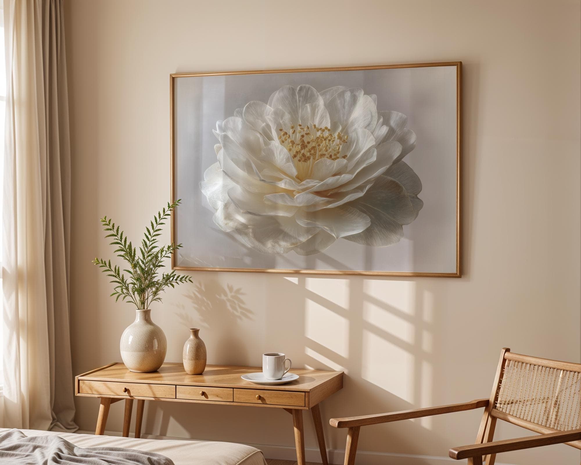 White Peony Wall Art Neutral Botanical Digital Print Minimalist Floral Bedroom Poster, Minimalist Botanical Flower Print,Romantic Floral Art - view 2