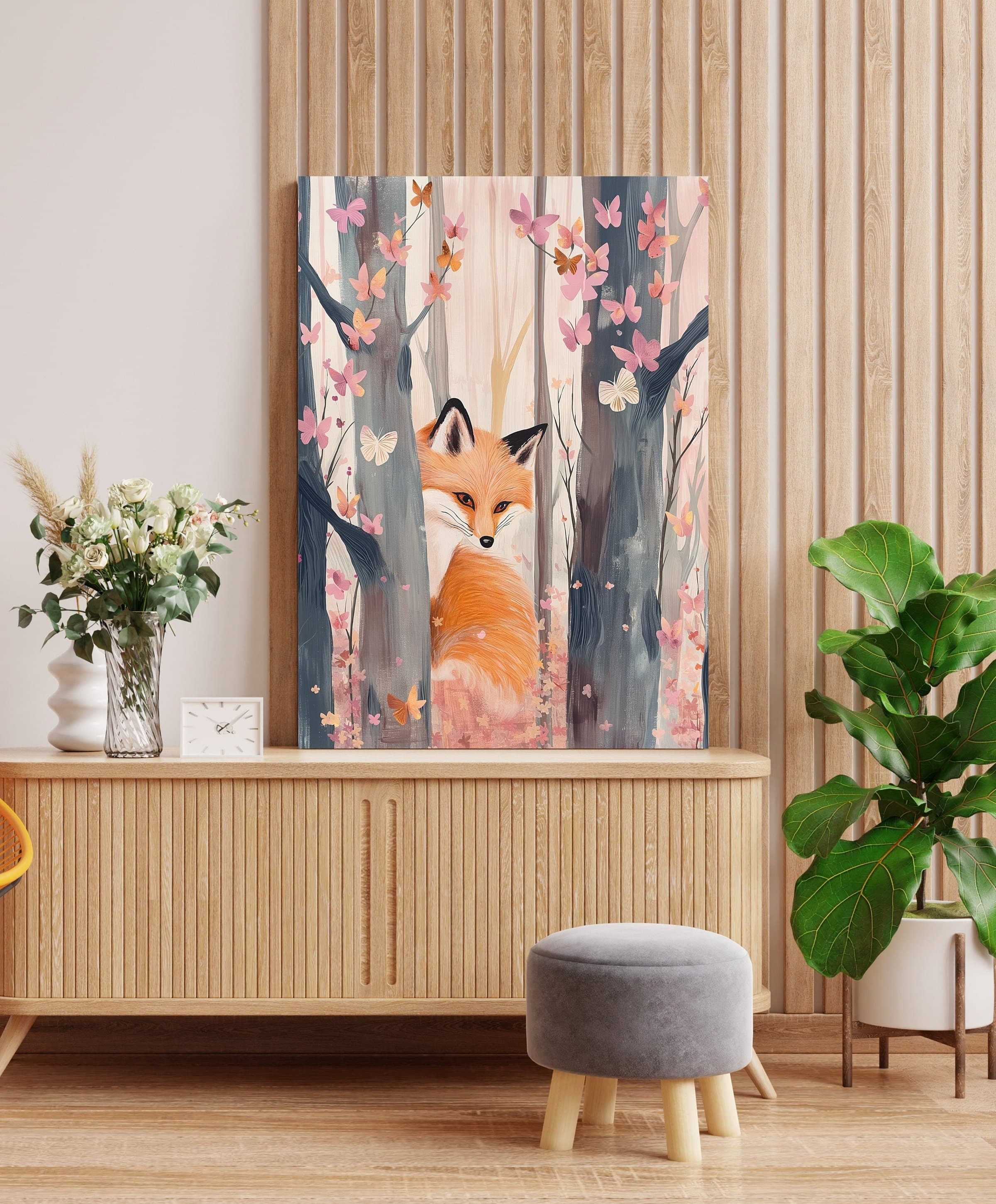Whimsical Fox Poster, Oil Painting, Colorful Digital Fox and Butterflies Oil Painting, Colorful Fox Print, Butterfly and Fox Art, Fox Decor - view 6