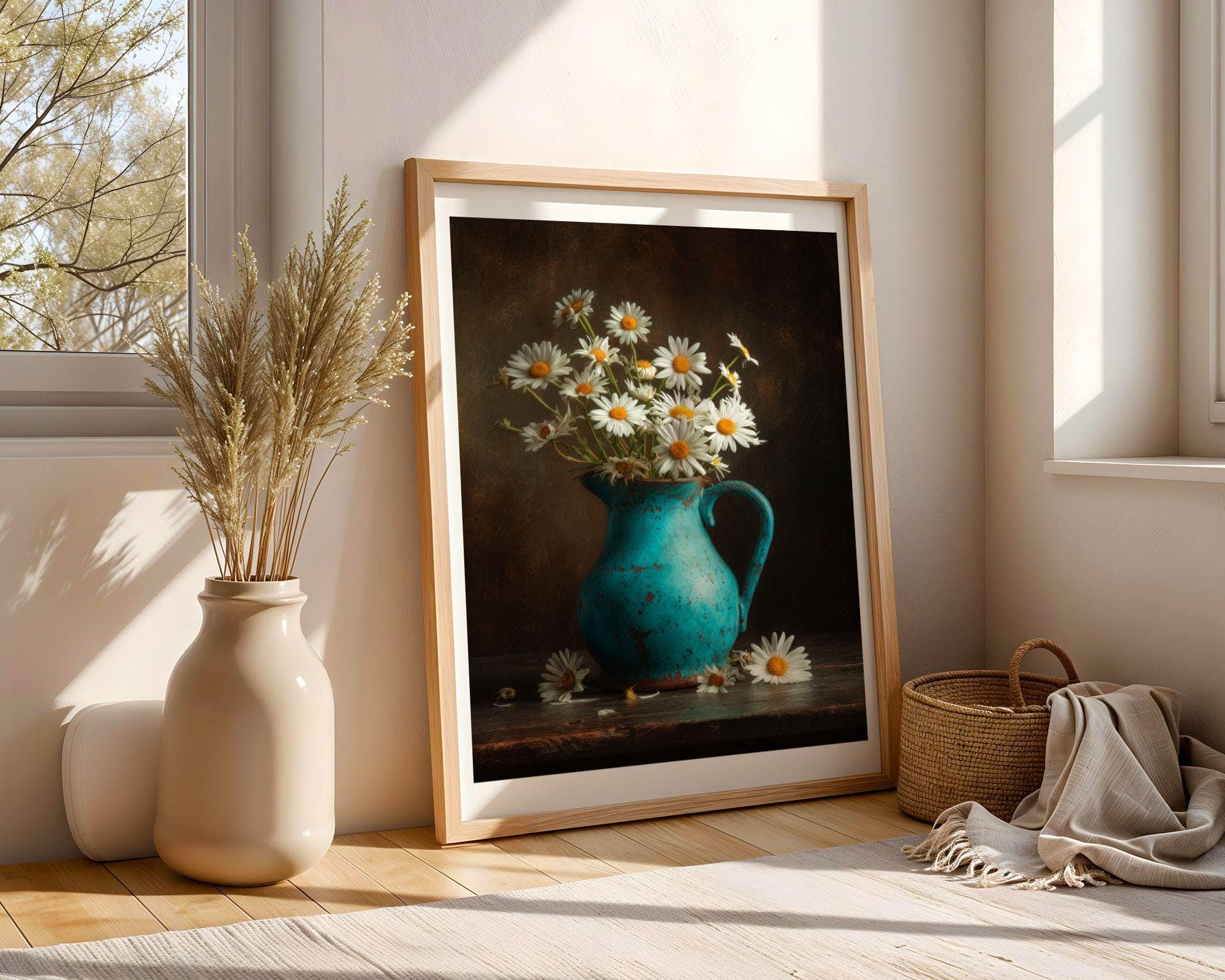 Vintage Daisy Painting Print, Turquoise Jug Daisies, Vintage Floral Poster, Rustic Country Floral Art, Digital Download,Cottage Floral Print - view 7