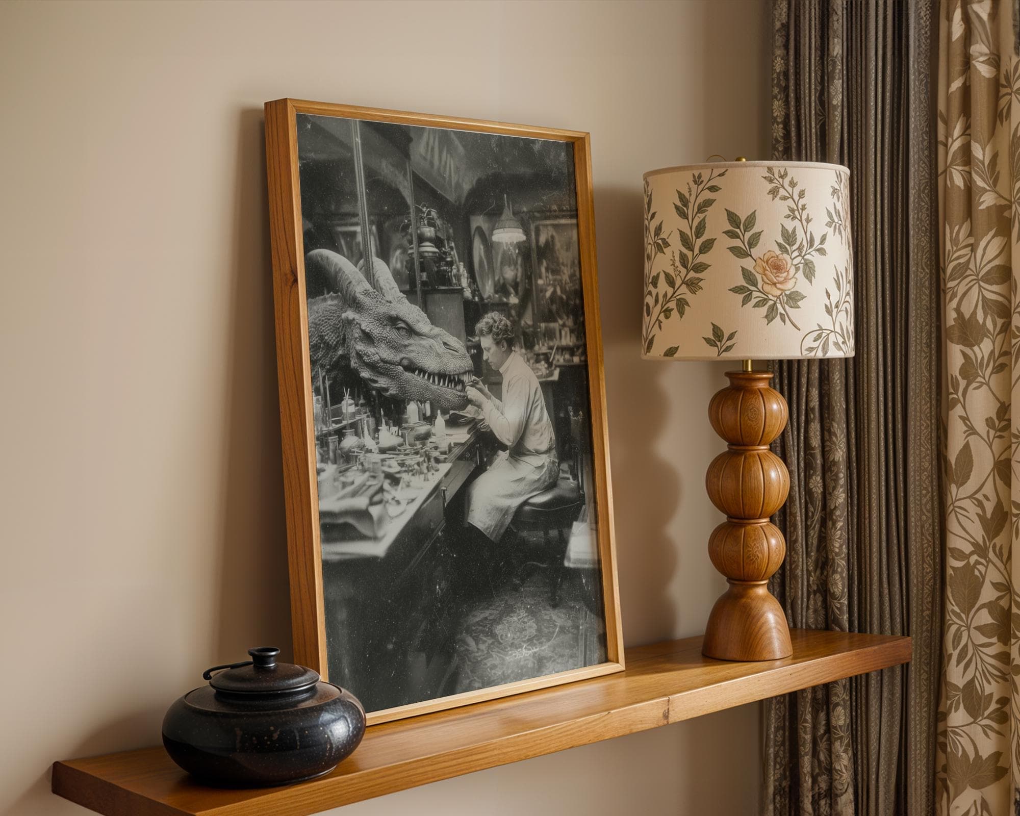 Vintage Dentist Treating Dragon Art Print, Steampunk Gothic Decor (Digital Download) - view 5