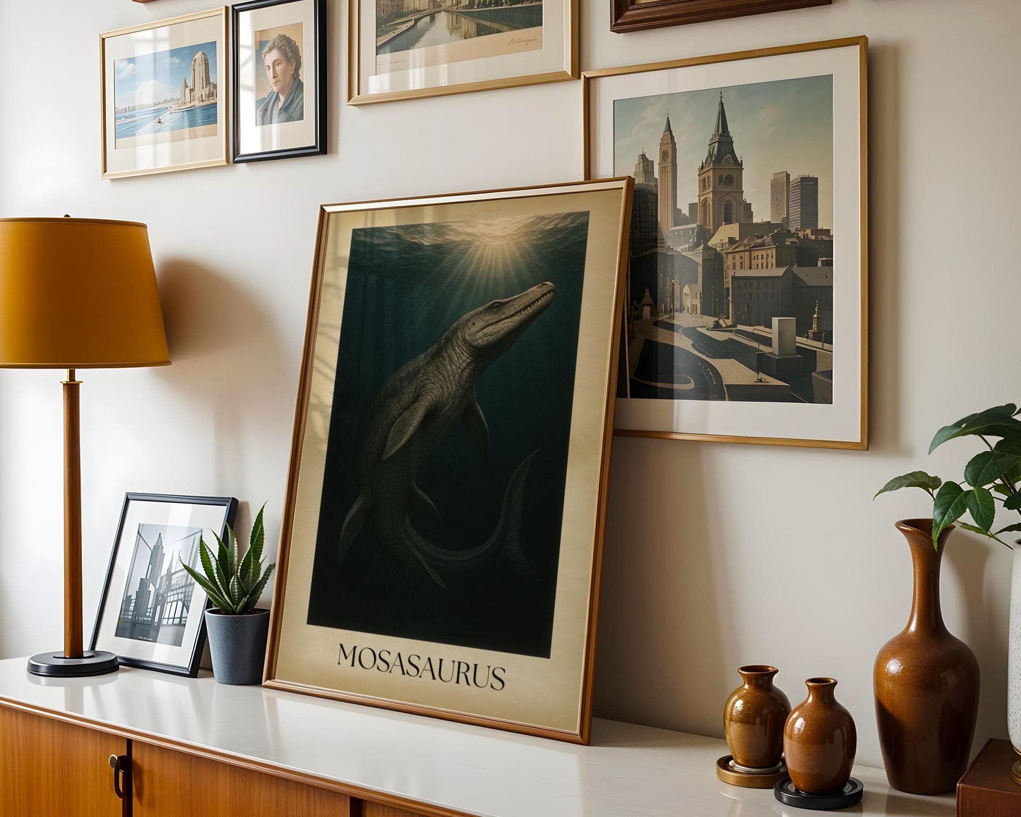 Mosasaurus Dinosaur Poster Print, Vintage Deep Sea Prehistoric Animal Wall Art, Vintage Mosasaurus Print,Mosasaurus Art Print,Dark Art Print - view 2
