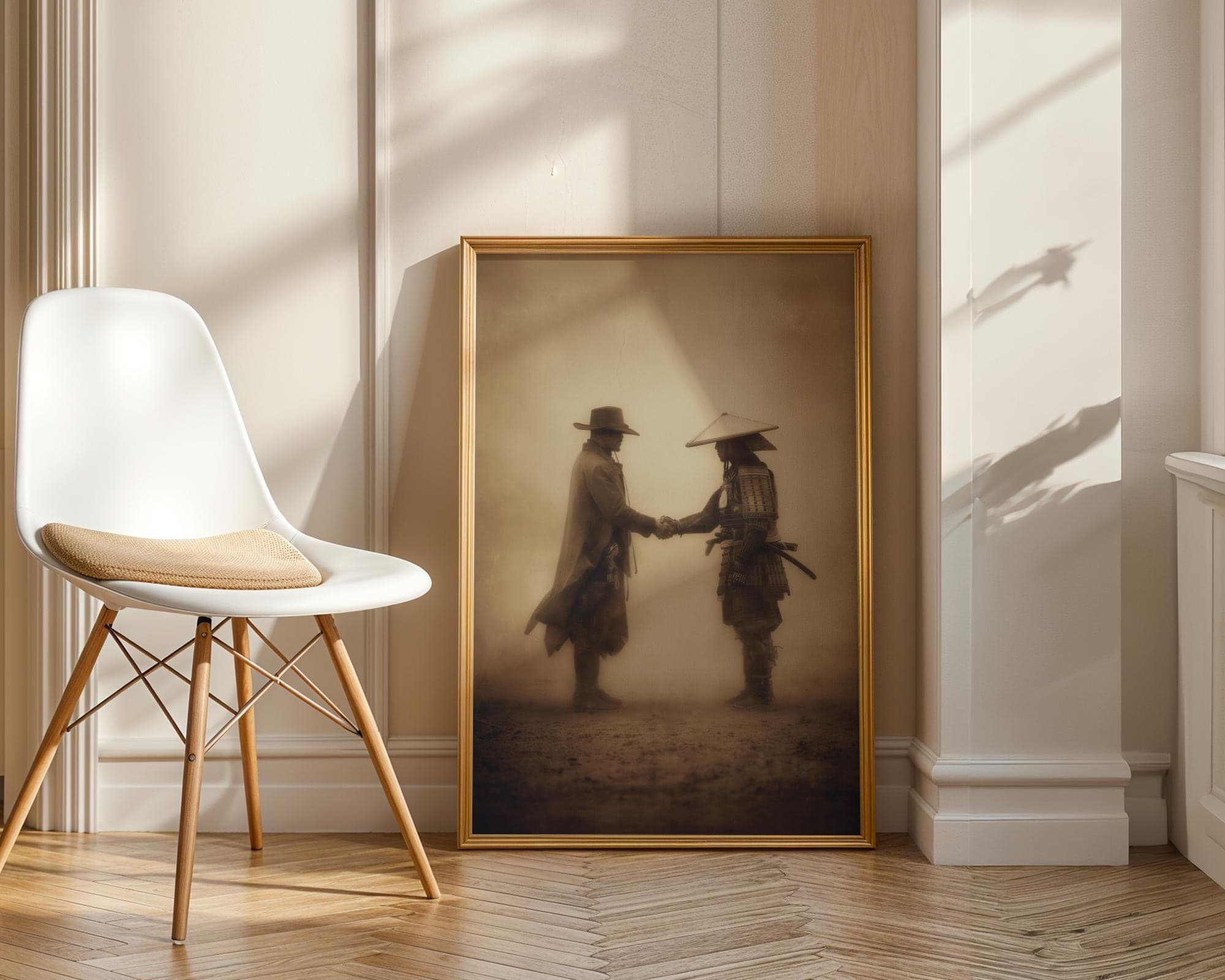 Epic Cowboy and Samurai Poster – Vintage Sepia Tone Art Print, East Meets West Poster, Cowboy and Samurai Peace Deal, Cowboy and Samurai Art - view 4