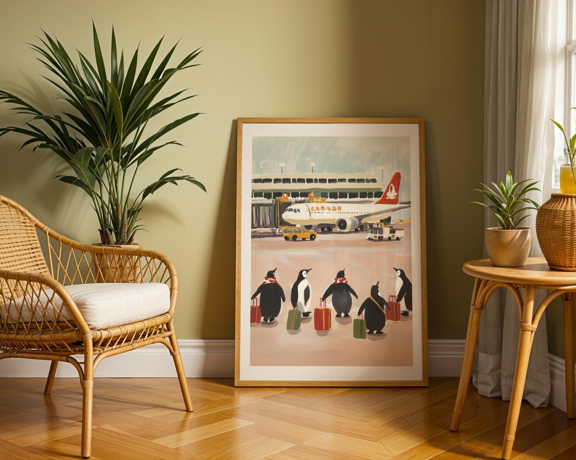Penguin Travel Art Print, Funny Penguins at the Airport, Vintage Animal Poster, Quirky Travel Print, Quirky Penguin Art, Penguin Poster - view 4