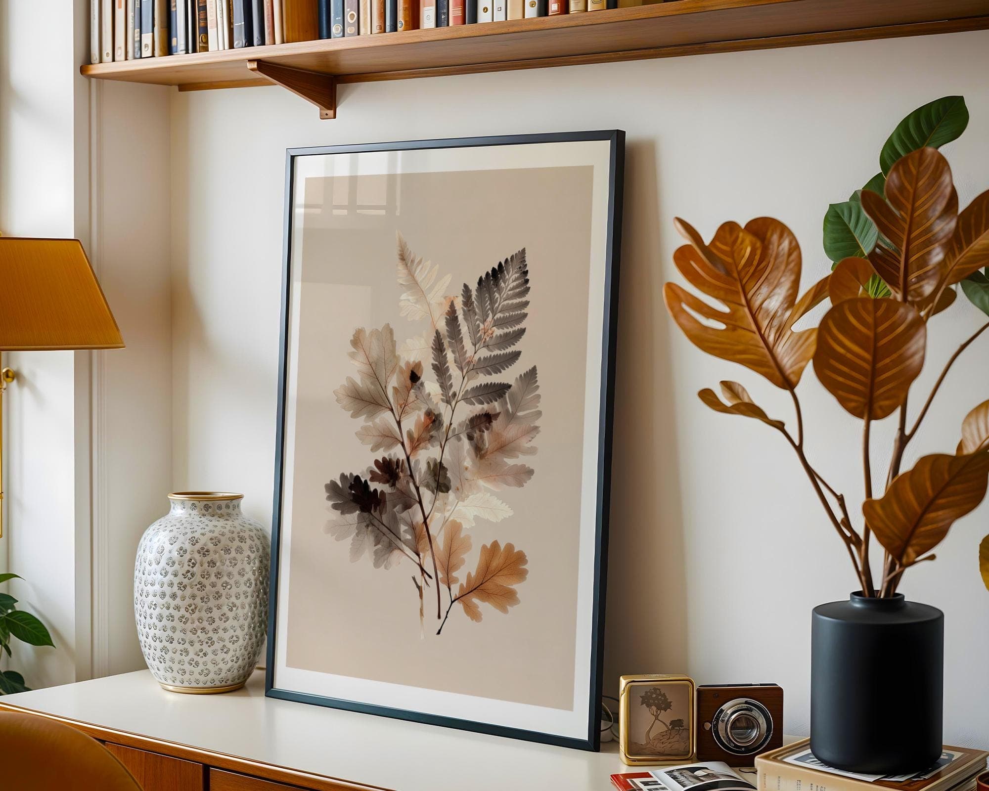 Botanical X Ray Leaves Print Neutral Earth Tone Wall Art Poster, Minimalist Nature Wall Art, Modern Leaf Wall Art, Beige Background Print - view 5