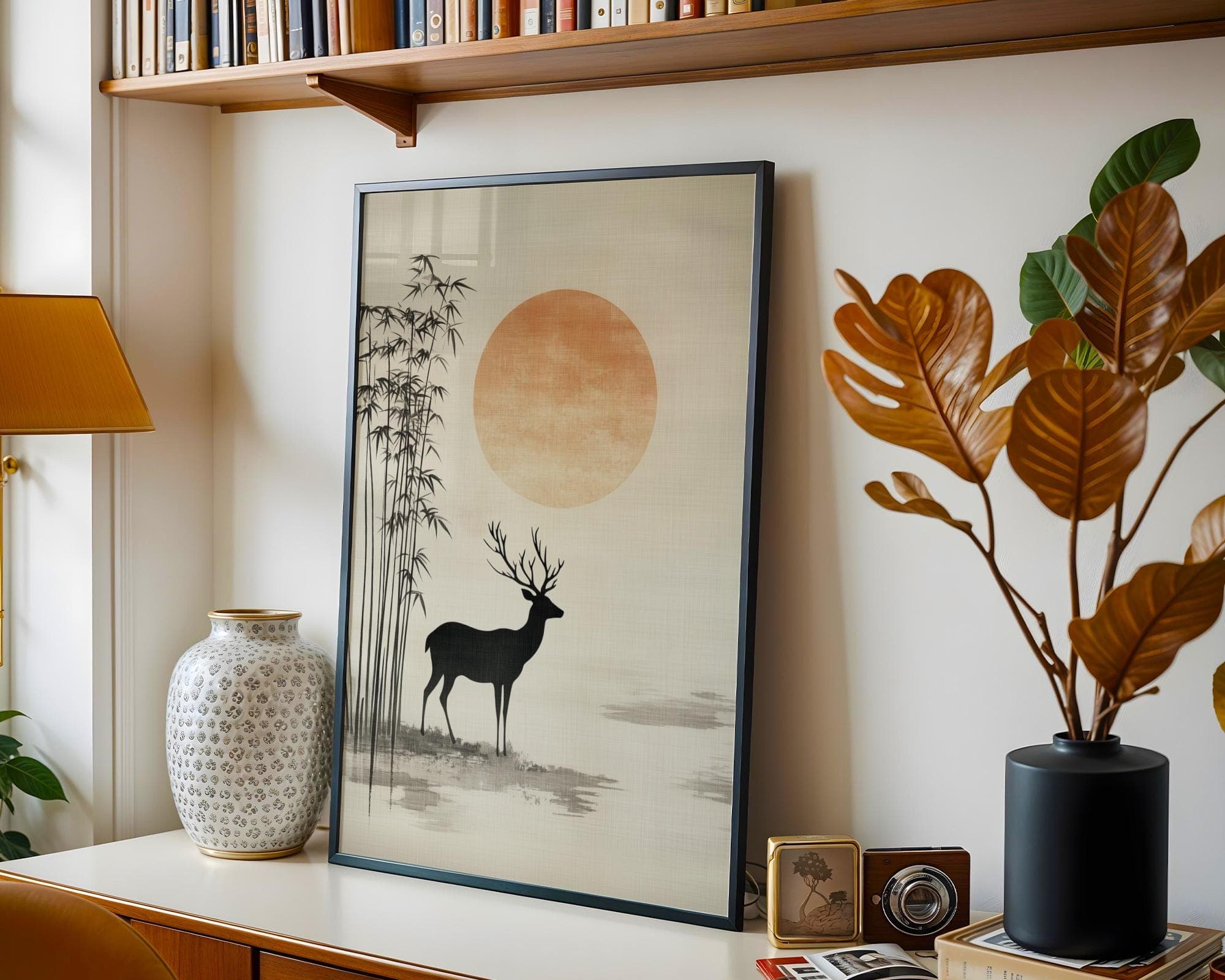 Japandi Deer Wall Art ā Minimalist Bamboo Sunset Print ā Zen Nature Poster, Japanese Wall Art, Wabi Sabi Wall Art, Japanese Poster,Printable - view 3