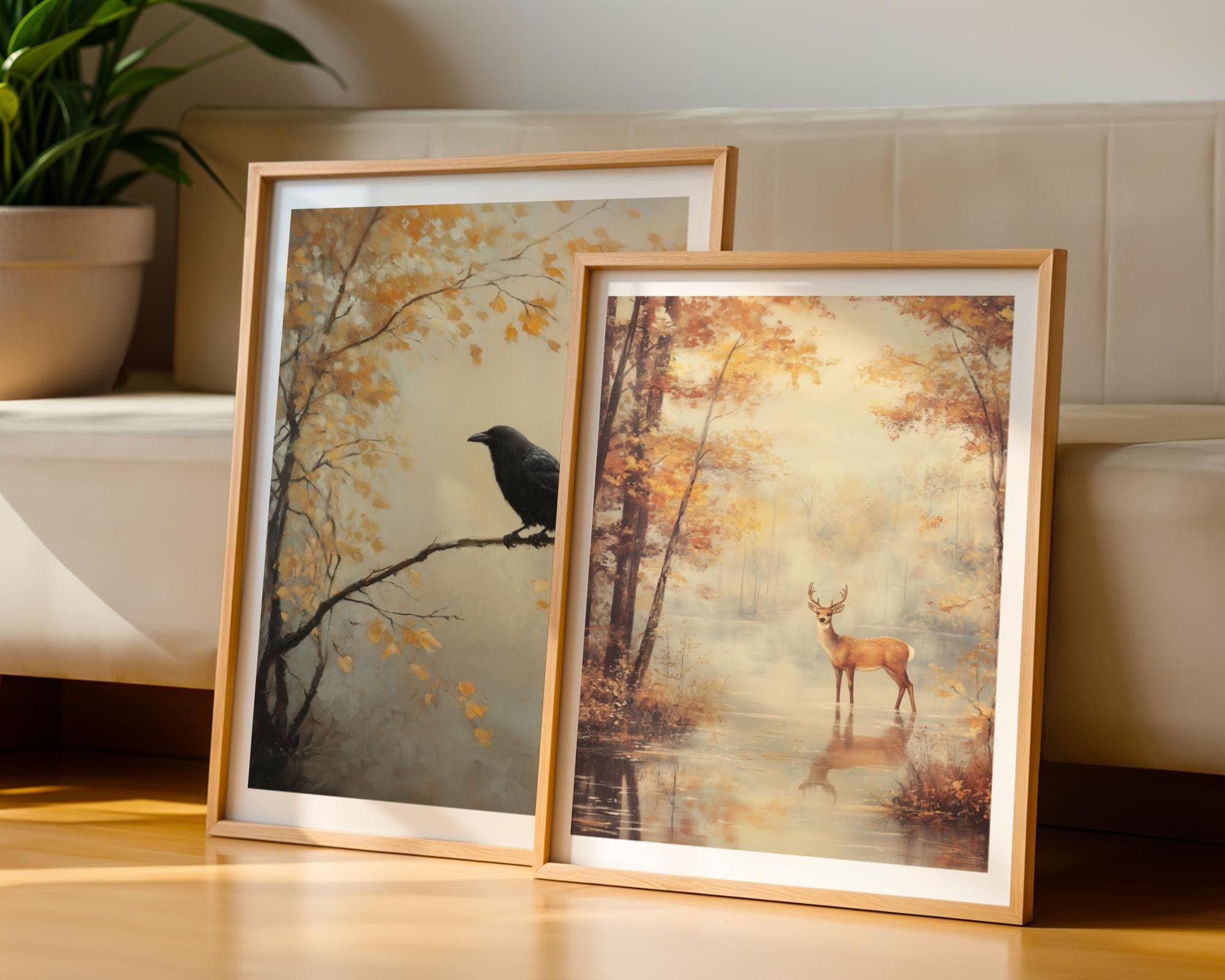 Autumn Wall Art, Woodland Nature Decor, Digital Download, Set of 6, Fall Nature Prints, Rustic Decor, Pumpkin, Deer, Forest Path, Lake Art - view 6