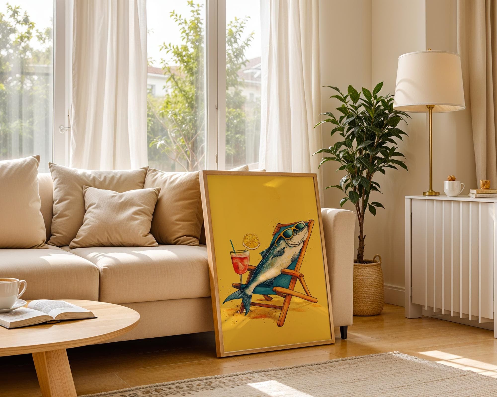 Sardine Art Print, Quirky Fish Poster, Yellow Wall Decor, Sardines Painting, Funny Sardine Decor, Funny Fish Poster, Sardines Lover Gift - view 4