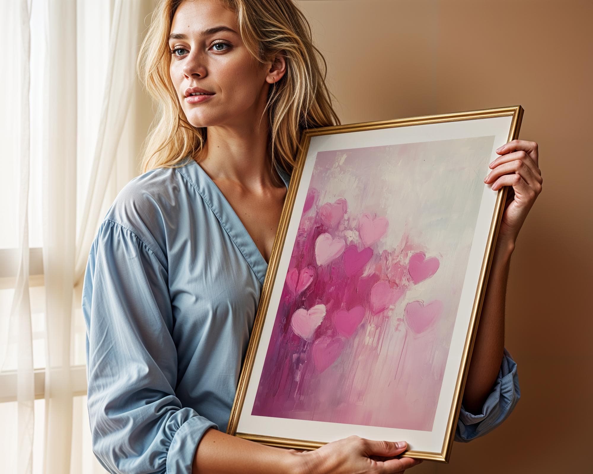 Pink Heart Wall Art, Valentine's Day Wall Decor, Pink Heart Painting, valentine art for her, modern heart painting, Digital Heart Print - view 3