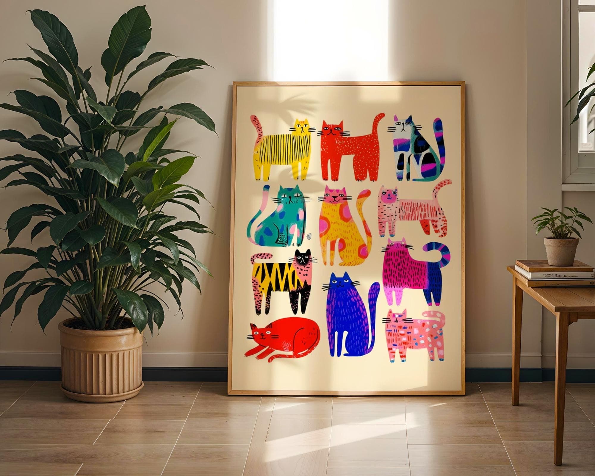 Whimsical Cat Art Print, Abstract Cat Wall Art, Modern Pop Art Cats Print, Whimsical Animal Poster, Colorful Cat Wall Art, Quirky Cat Decor - view 6
