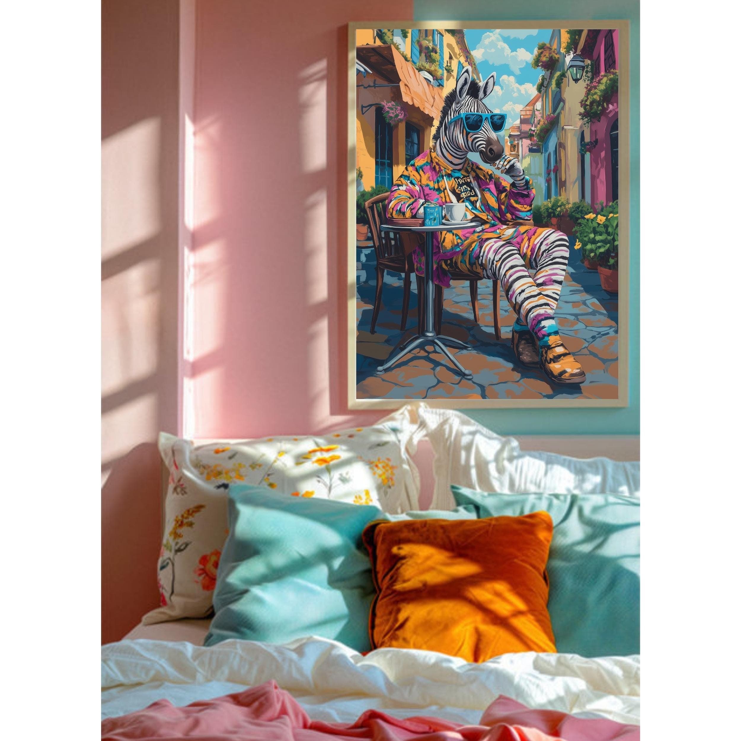 Maximalist Zebra Poster, Aesthetic Zebra Maximalist Decor, Preppy Dorm Decor, Cute Apartment Decor, Eclectic Home Decor, Funky Wall Art - view 7