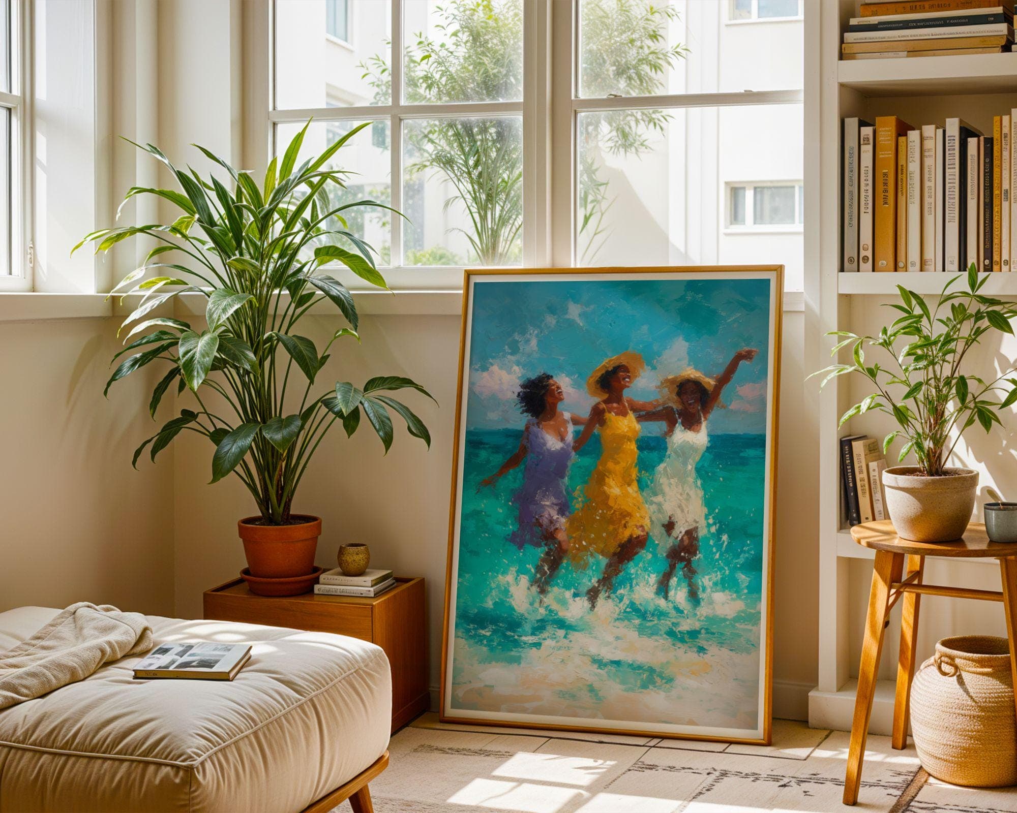 Beach Wall Art Print, Ocean Waves Painting, Summer Friends in Surf, Coastal Decor, Afrocentric Decor, Oil Painting Print, Digital Art - view 6