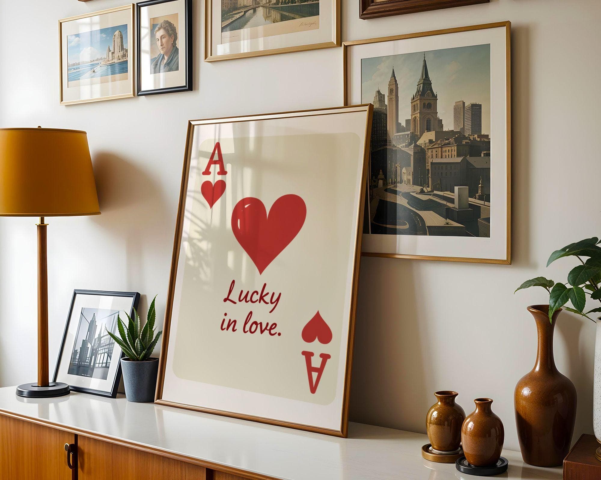 Lucky in Love Wall Decor, Ace of Hearts, Valentine's Gift, , Ace of Hearts Print, Playing Card Poster, Trendy Maximalist Wall Art - view 2