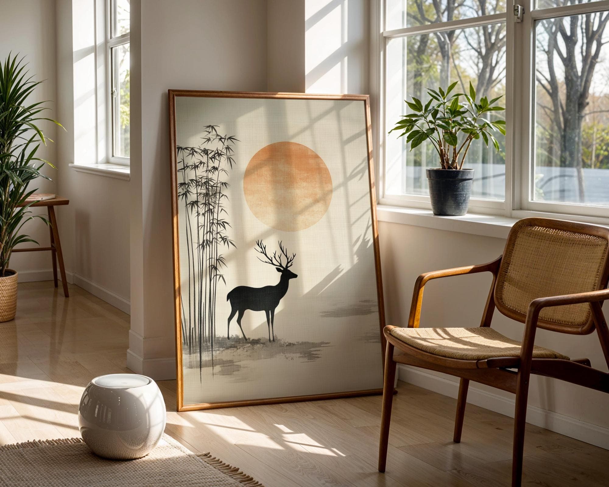 Japandi Deer Wall Art ā Minimalist Bamboo Sunset Print ā Zen Nature Poster, Japanese Wall Art, Wabi Sabi Wall Art, Japanese Poster,Printable - view 2